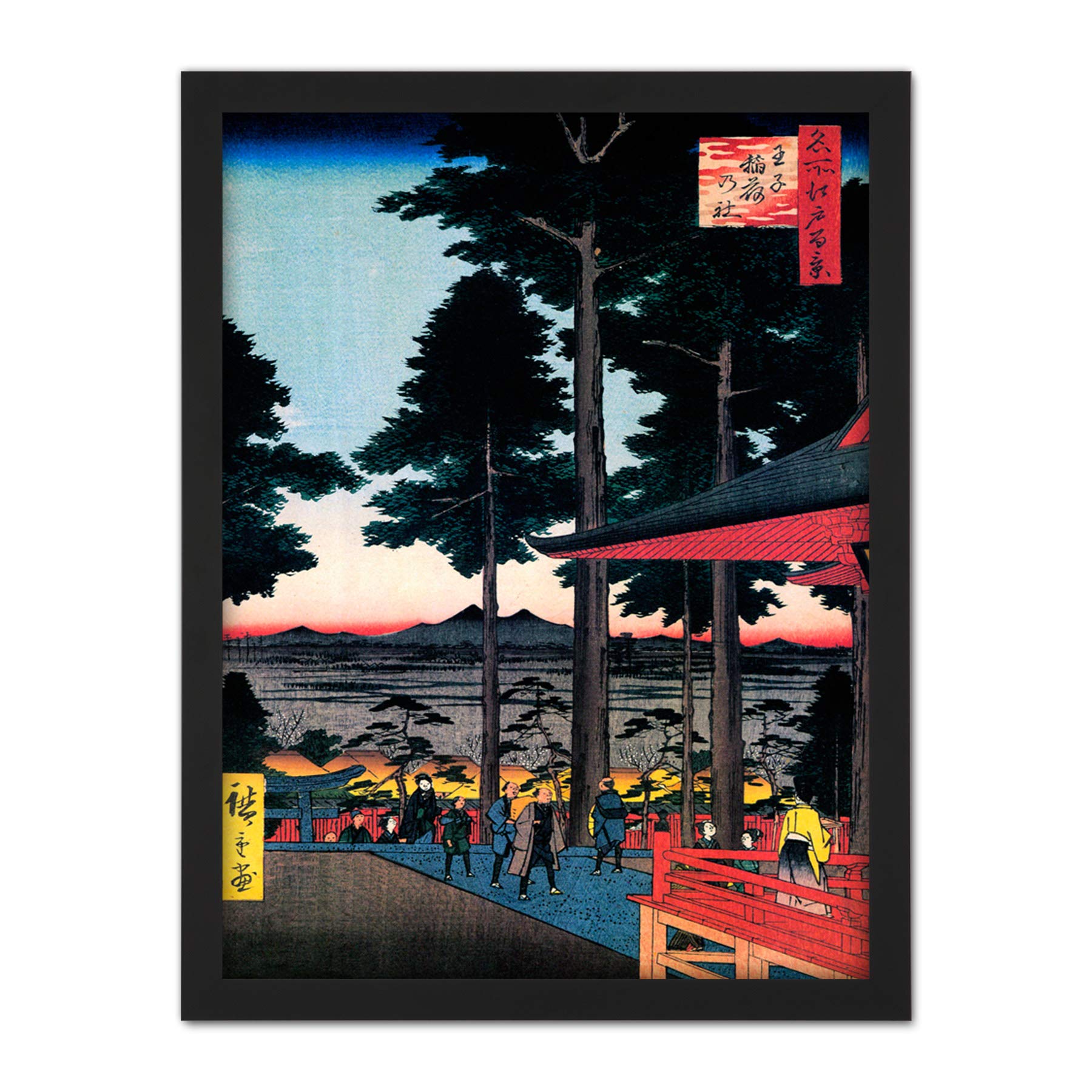 Wee Blue Coo Utagawa Hiroshige Inari Shrine Oji Artwork Framed Wall Art Print 18X24 Inch