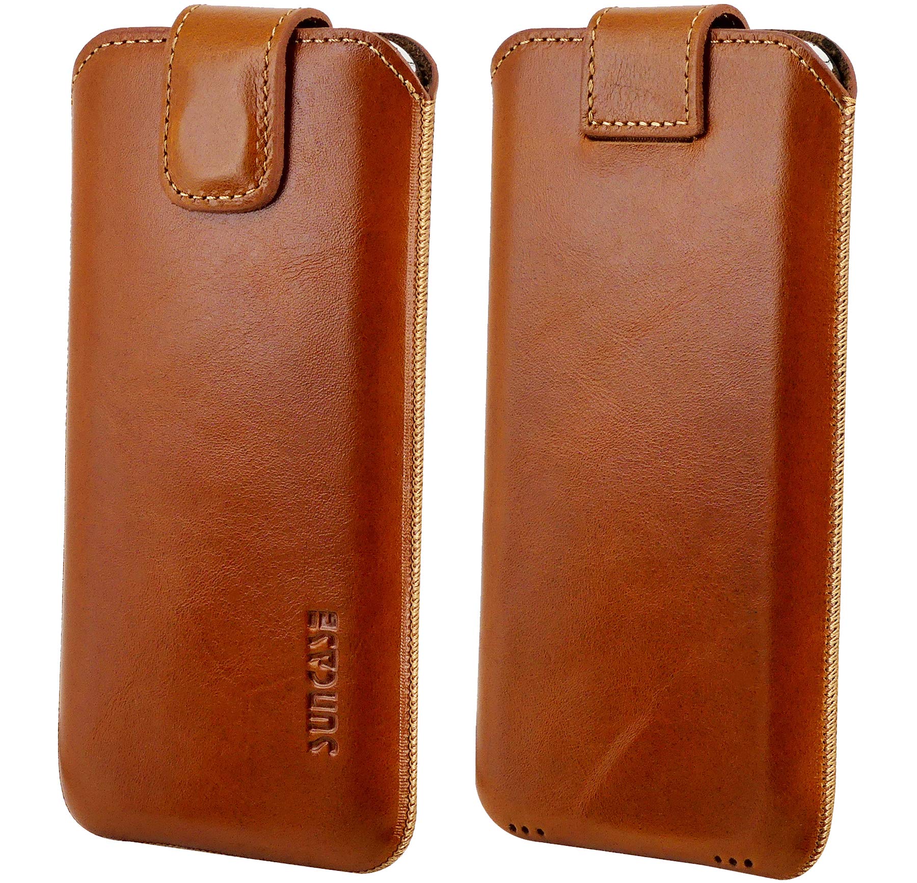 Suncase Echte Ledertasche Für IPhone 15 (6,1 Zoll) – Slim-Edition Mit Rückzugslasche & Magnetverschluss, Pebble-Blue