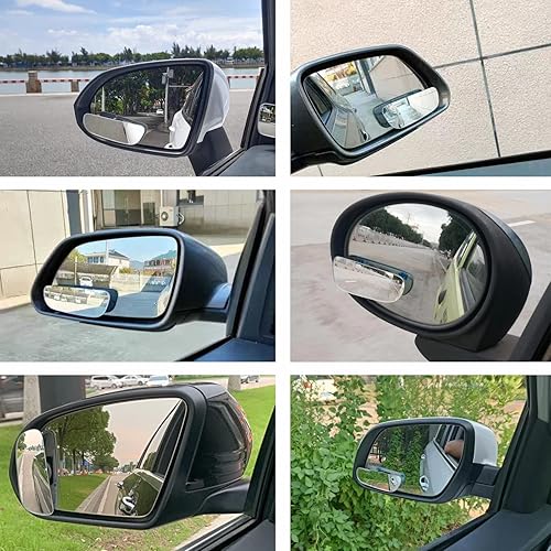 Vista 10 de Paquete de 2 espejos de punto ciego, espejo retrovisor convexo sin marco de vidrio HD con barra ajustable gran angular, espejo de punto ciego Abanico