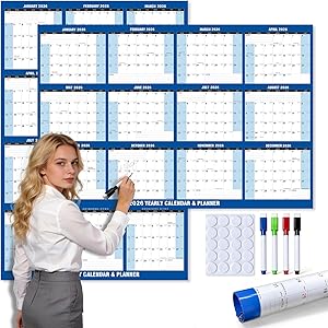2026 Wall Calendar - 48"x32" Extra Large, Dry Erase Calendar for Wall | Waterproof Yearly Calendar with 4 Markers | Double Sided & Vertical & Horizontal Reversible Planner for Office, Home, School Use