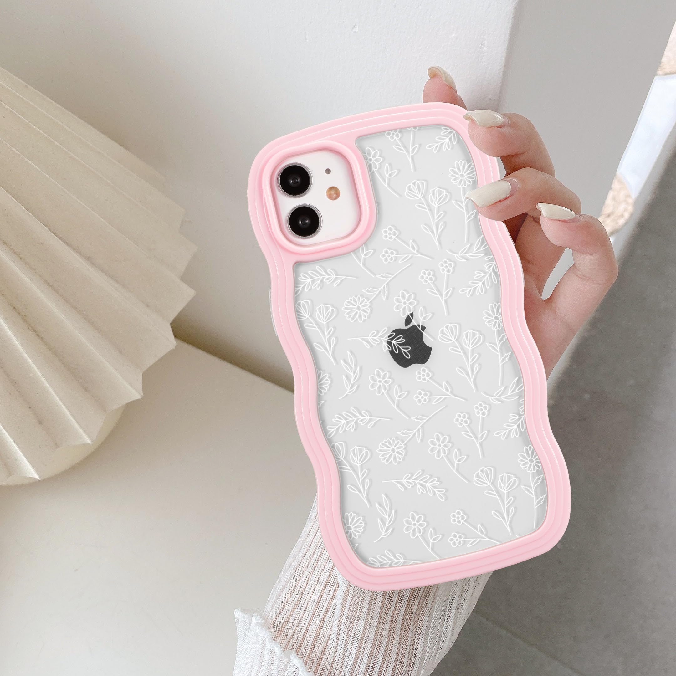 QLTYPRI Compatible with iPhone 16 Case, Cute Curly Wave Frame Clear Case for Girls Women, Transparent Soft Silicone TPU Bumper Shockproof Protective Cover for iPhone 16 - Pink — view 81