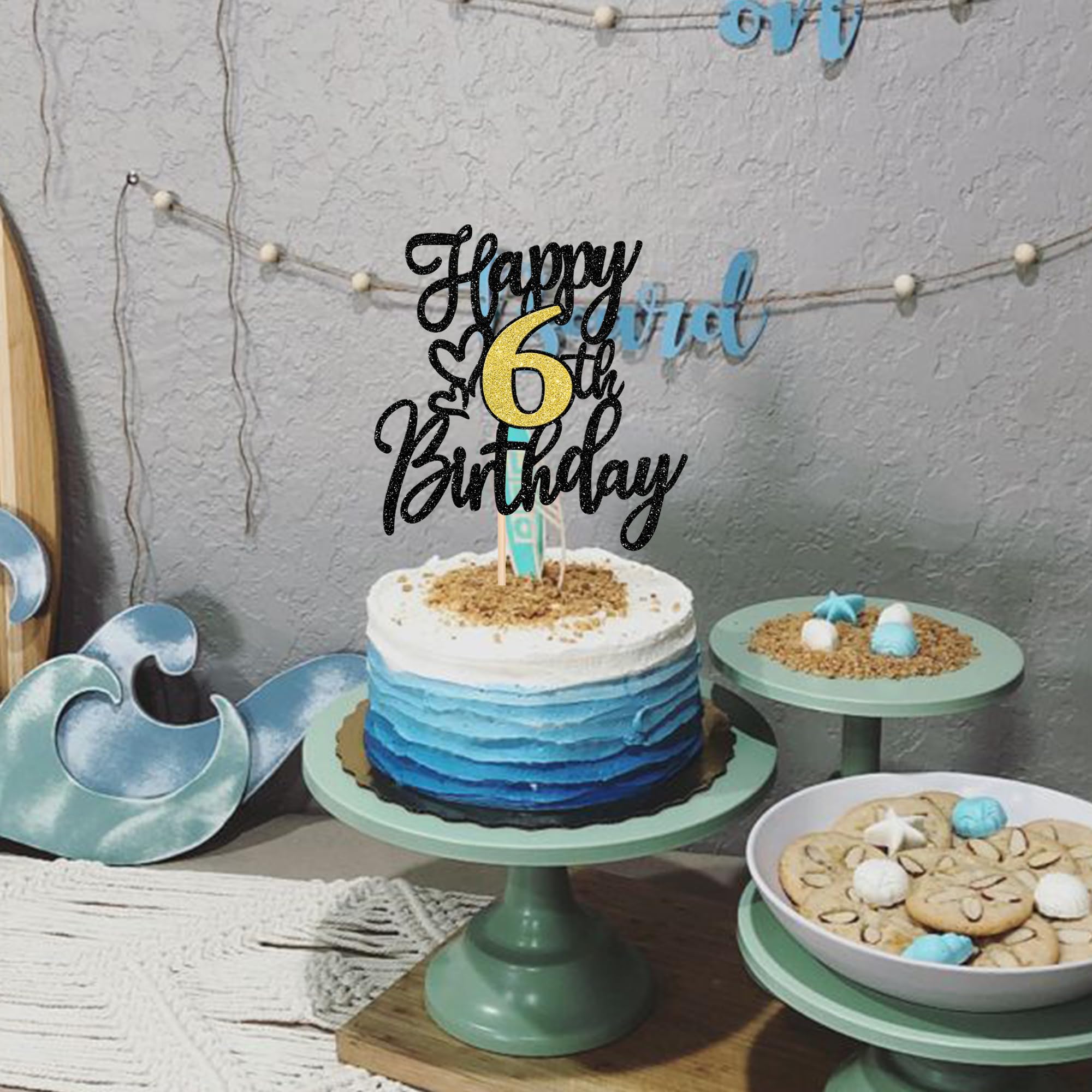 1 PCS Happy 6th Birthday Cake Topper Black Gold Glitter Cheers to 6 Years Birthday Cake Pick Number 6 Fabulous Cake Decoration for Happy 6th Birthday Anniversary Party Decorations Supplies 2