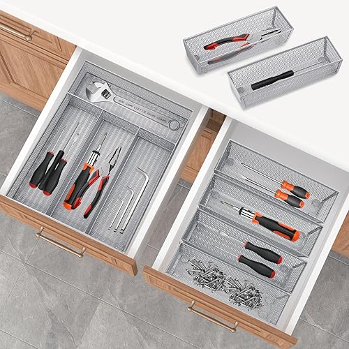 Miniatura 8 de Neudeco Juego de 5 organizadores de cajones, bandeja organizadora de cubiertos de 4 compartimentos + 4 bandejas de utensilios, organizador de