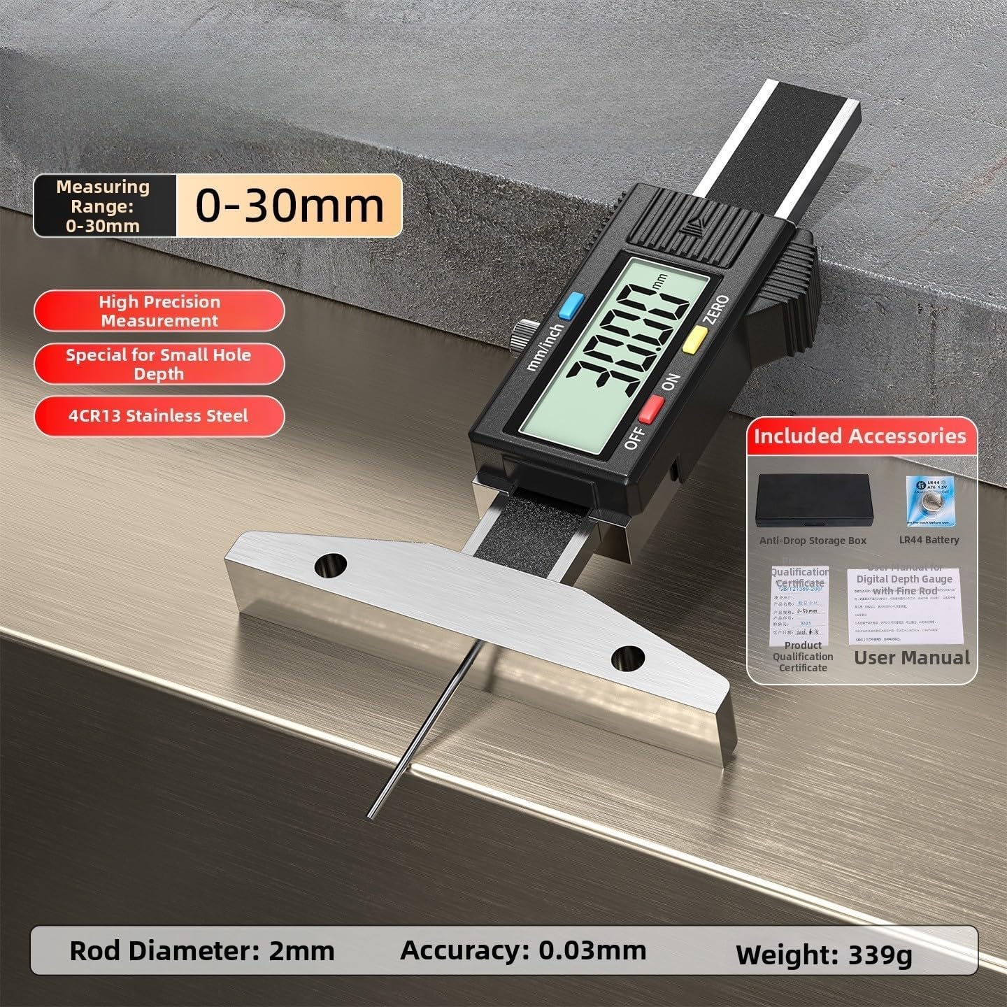 Reifen für Profiltiefenmesser, digital, 0,03 mm Genauigkeit, Reifen für Lauffläche (0–30 cm)