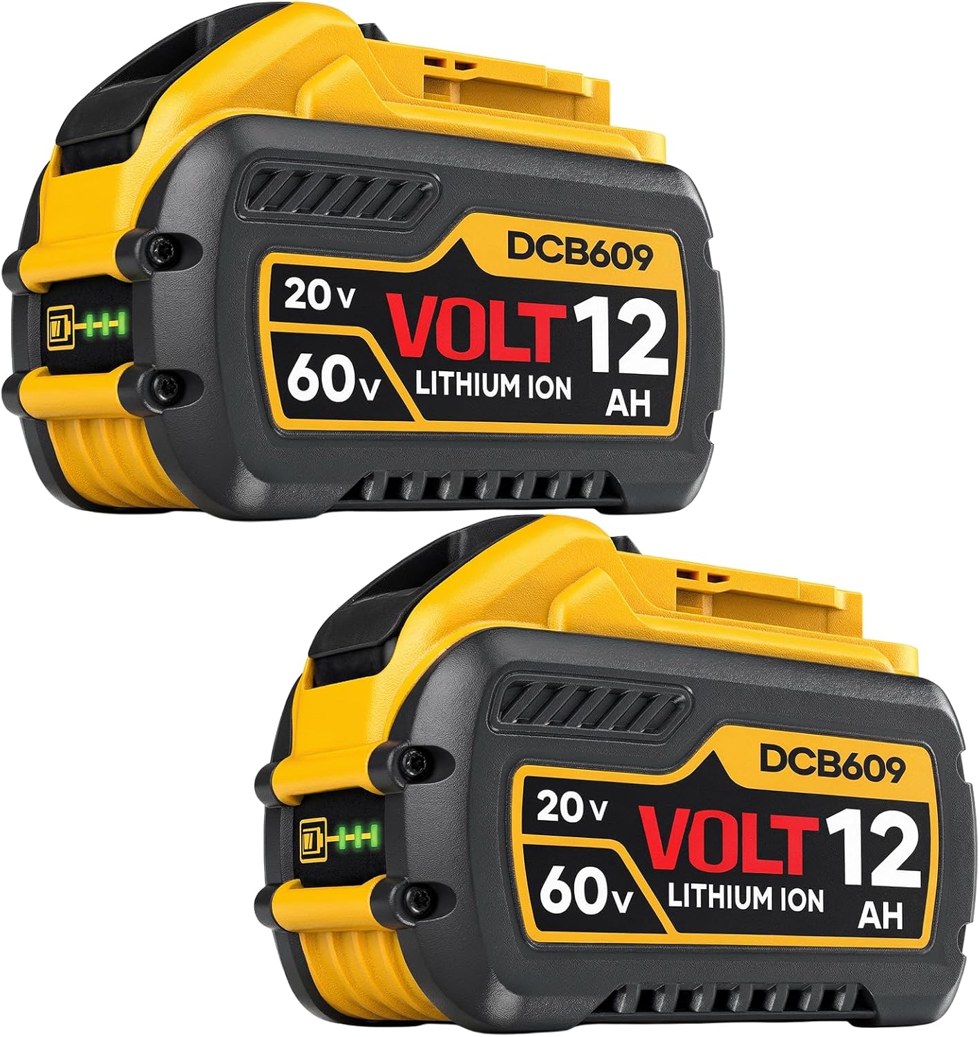 12.0Ah 60V MAX Lithium Ion Battery, Compatible with Dewalt 20V/60V/120V MAX Cordless Power Tools, Replaces DCB612/DCB606/DCB609, Extended Runtime & Overload Protection - 2 Pack