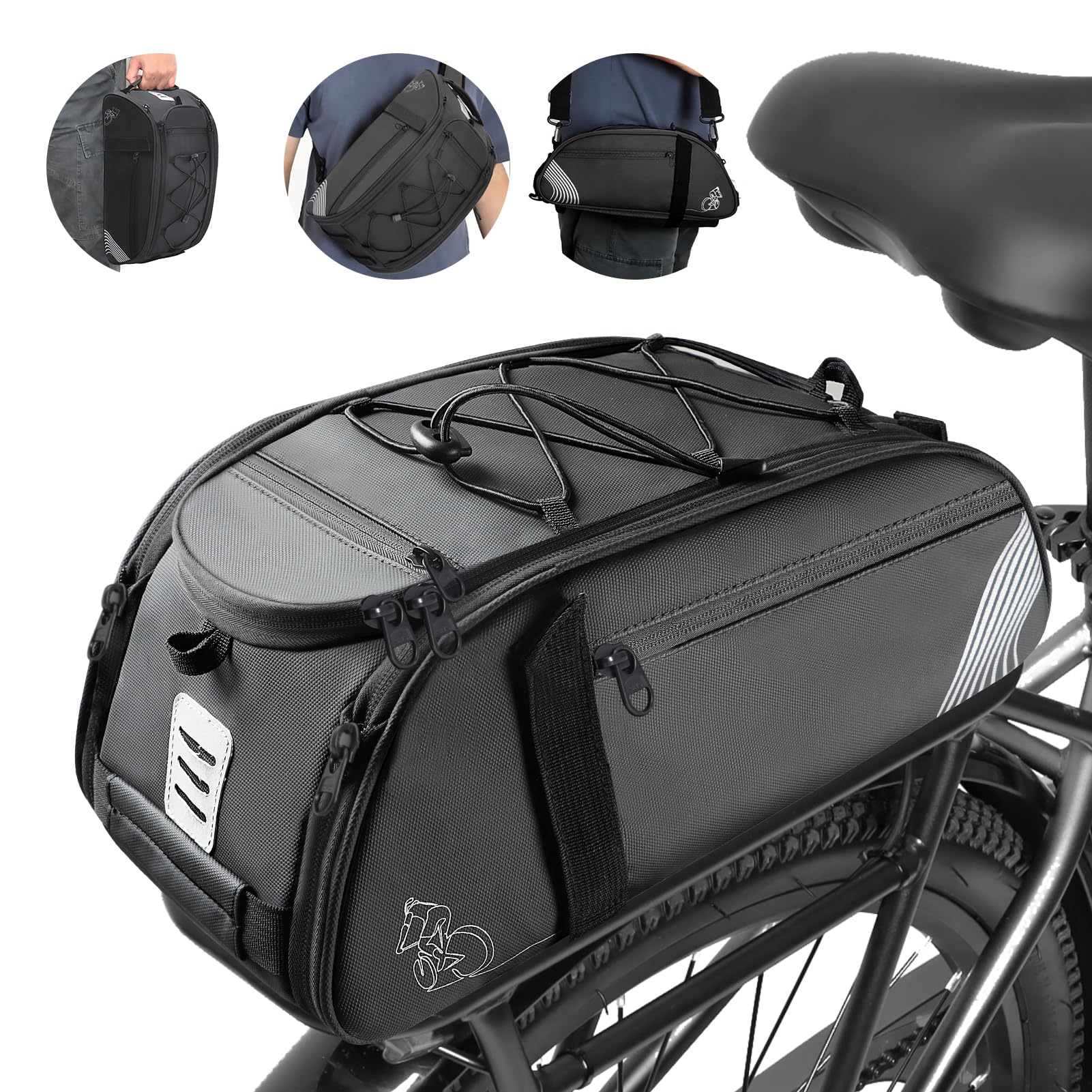 Rear Bike Rack Bag, 13.5L Waterproof Bicycle Ebike Saddle Bag Bicycle Trunk Pannier Rear Seat Bag with Reflector, Cycling Bike Carrier Backseat Storage Luggage for Commuter Travel