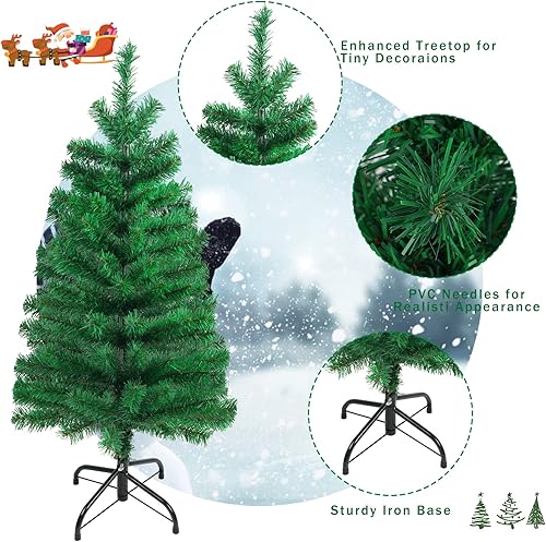 Miniatura 3 de CCINEE Mini árbol de Navidad de 16 pulgadas, pequeño árbol artificial de mesa de Navidad, decorado con conos de pino y racimos de bayas para