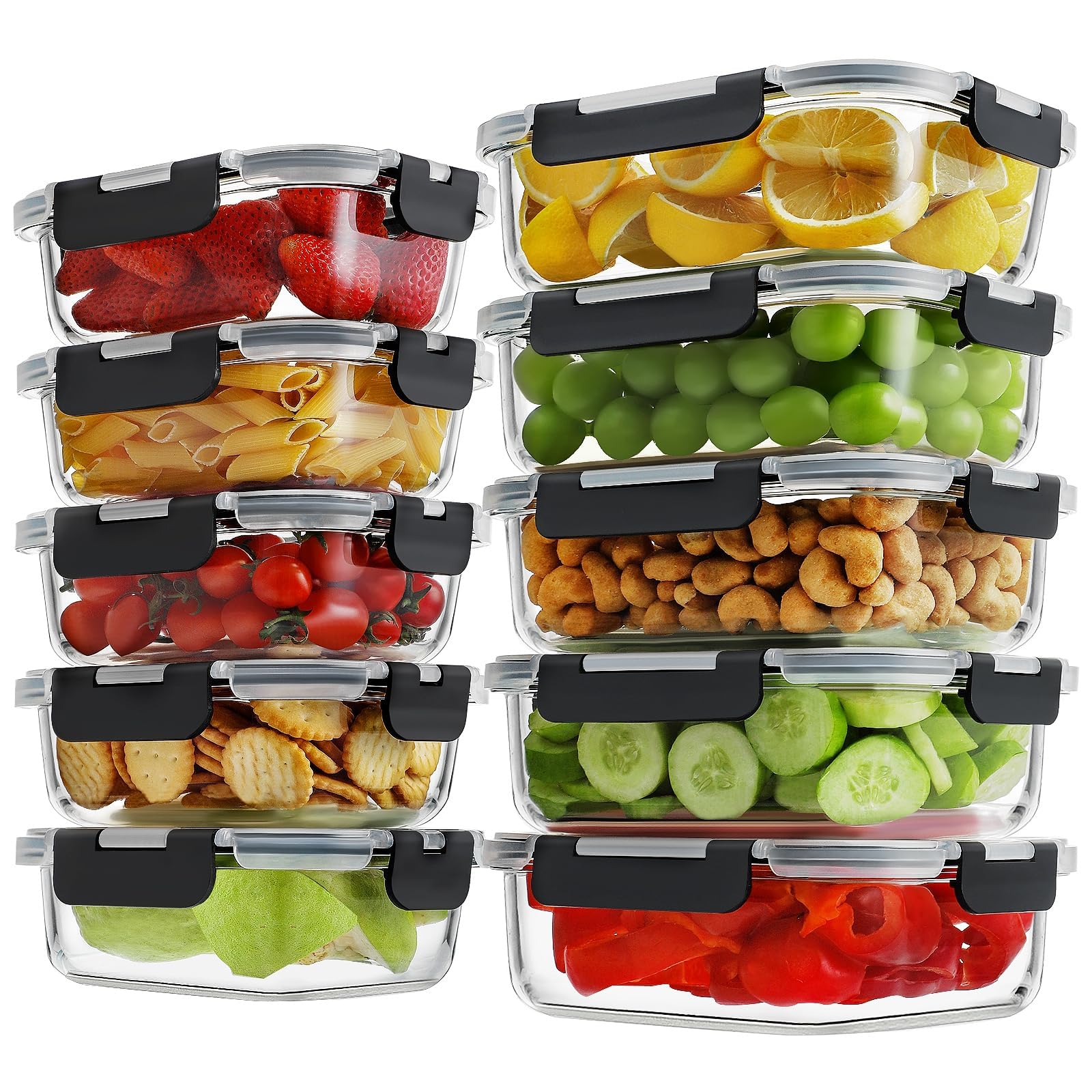 Mythic Essentials Clear Meal Prep Glass Containers With Lids (10 Pack) – Airtight & Bpa-Free – Microwave, Oven, Freezer & Dishwasher Safe - Borosilicate Glass Food Storage Containers