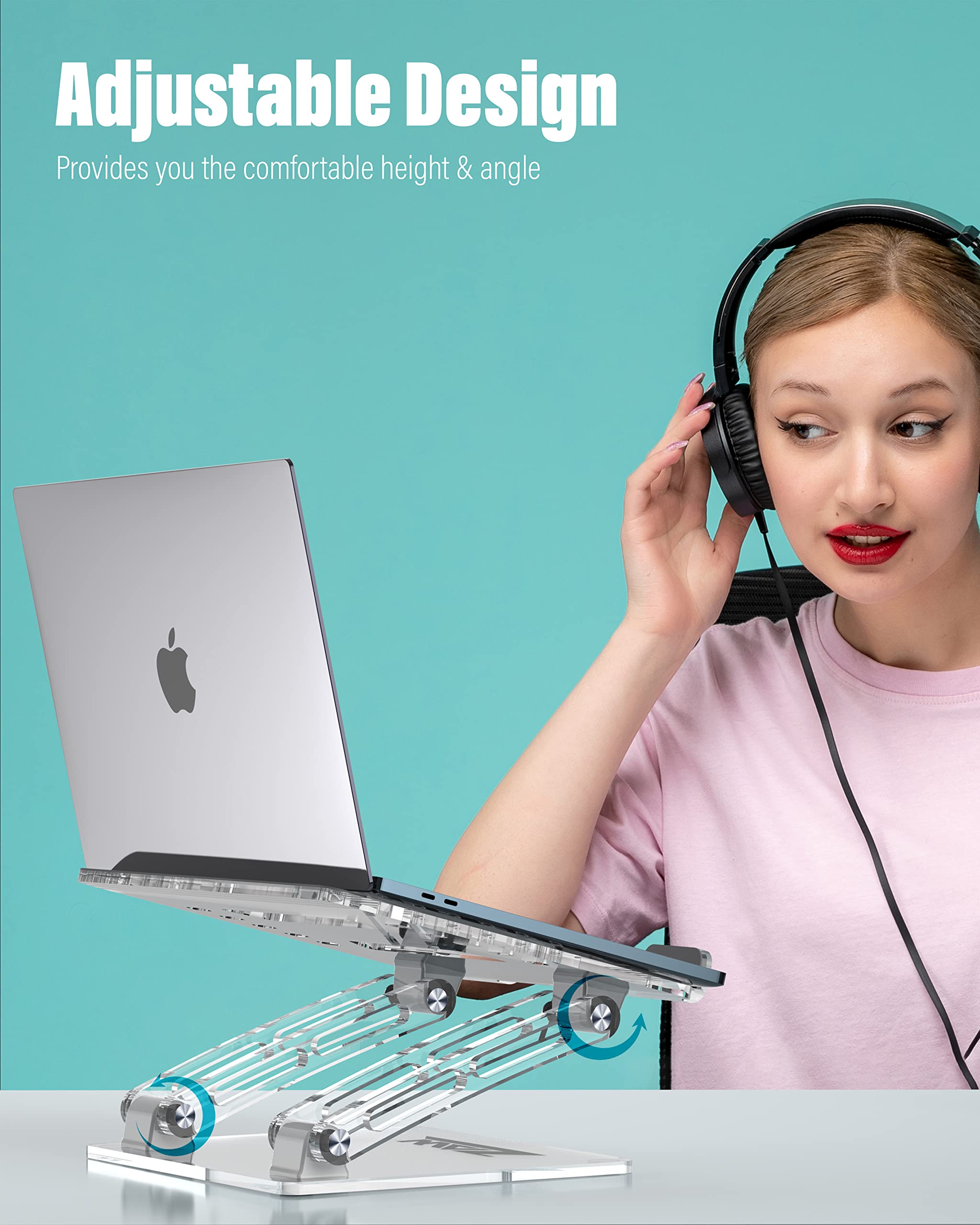 ZAW Dual Shaft Acrylic Laptop Stand for Desk - Ergonomic Acrylic Computer Stand for Laptop - Clear Laptop Stand - Compatible with MacBook Pro, Dell, HP 10-15