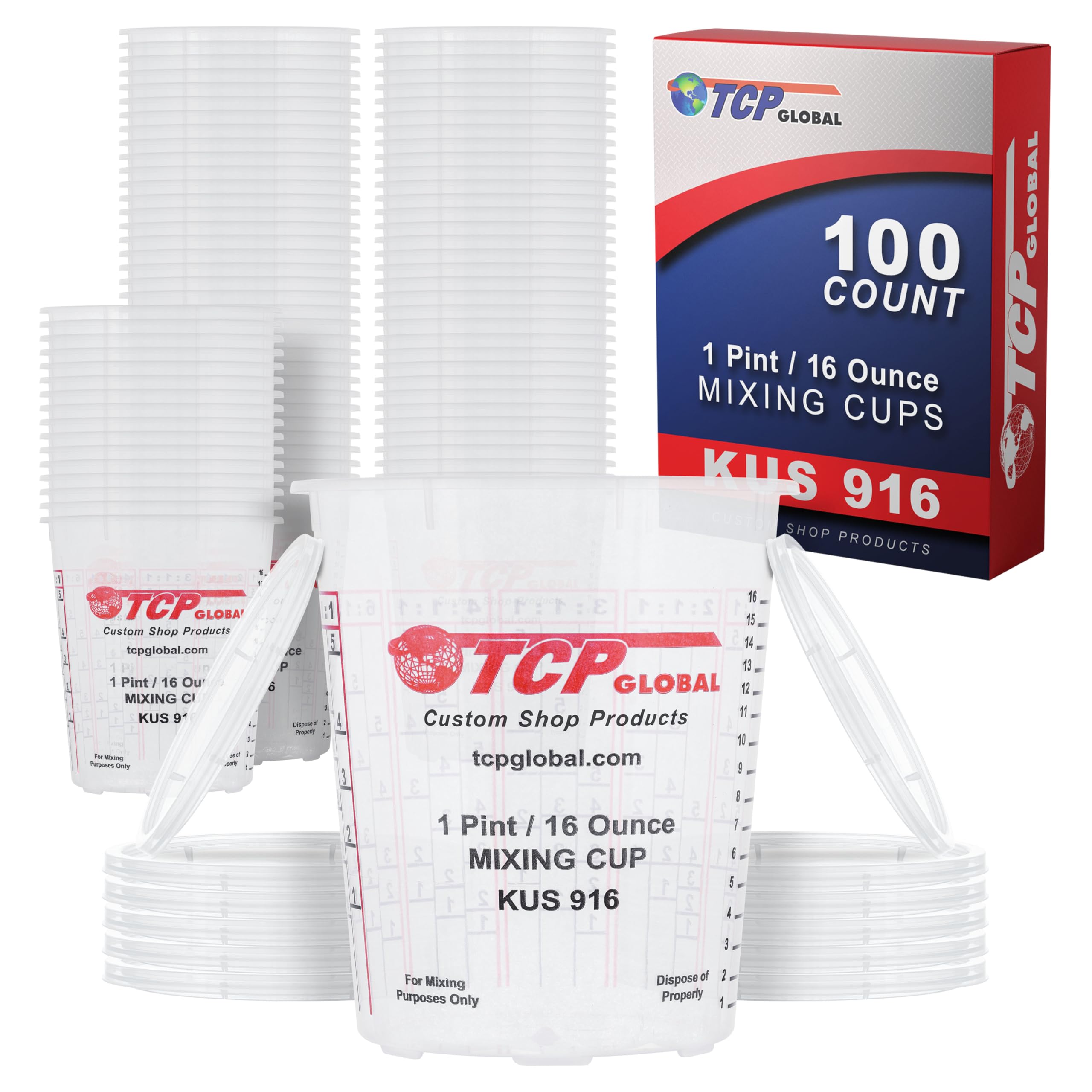 Custom Shop (Full Case of 100 each - Pint (16oz) PAINT MIXING CUPS) - Cups have calibrated mixing ratios on side of cup BOX OF 100 Cups