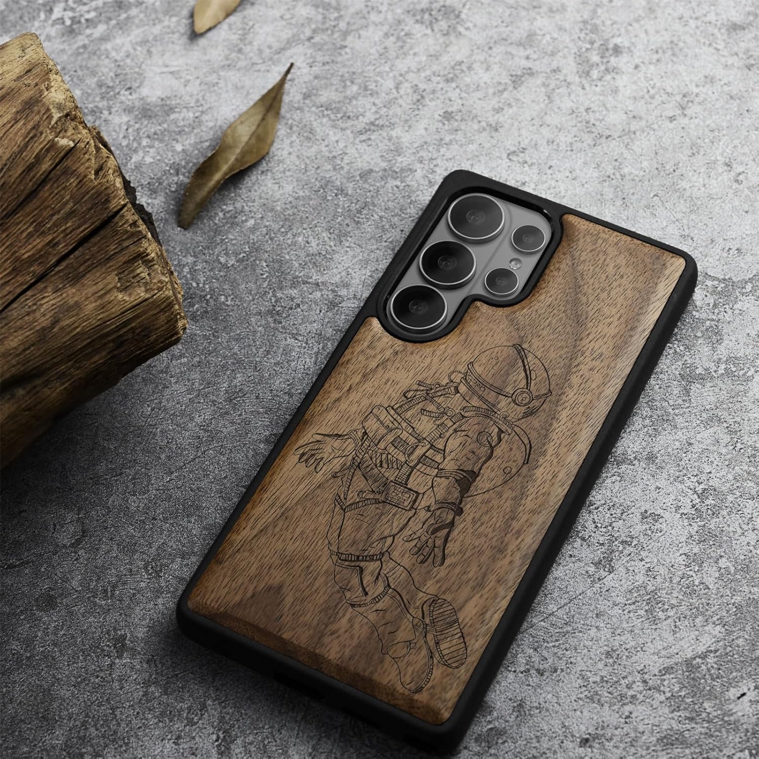 Carveit Magnetic Wooden Case for Samsung Galaxy S26 Ultra Case 2026, TPU Shockproof Cover & Wood Artisan Engraved, Compatible with MagSafe Wireless Chargers (Floating Astronaut) Walnut