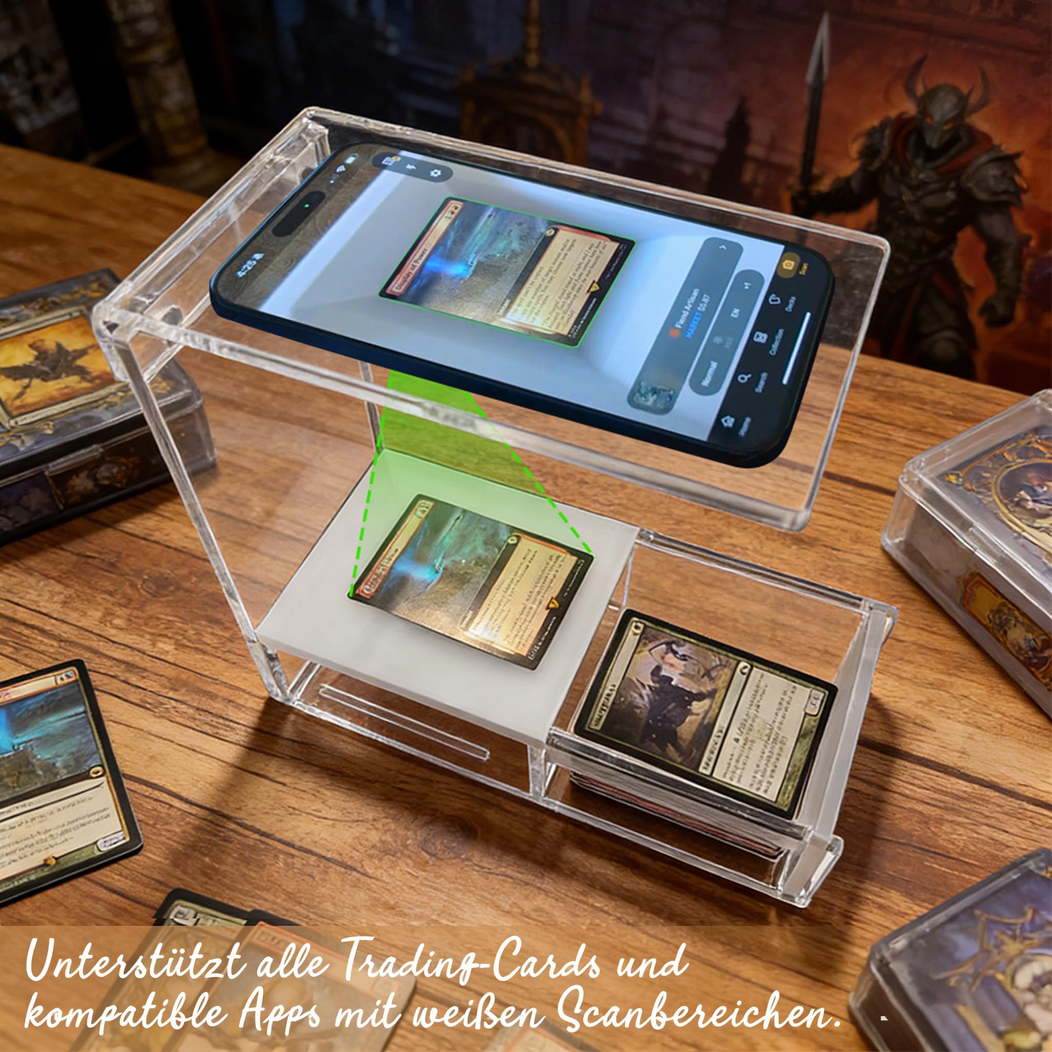 Acryl ScanBox für MTG | TCG Karten- Kompatibel mit ManaBox und Anderen Scanner-Apps, Schnelles Scannen und Preisauskunft von Magic Karten（unsleeved und Sleeved）