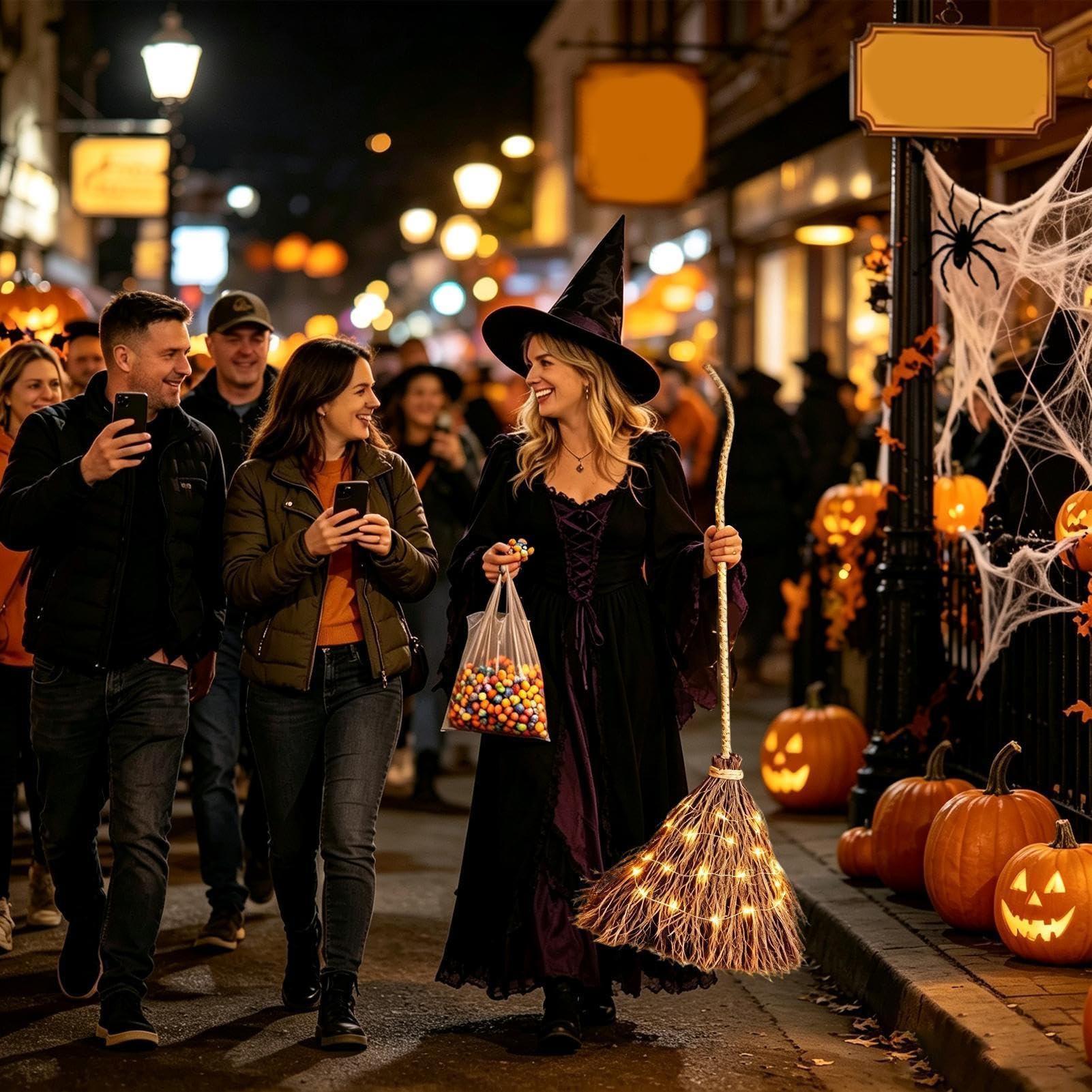 Escoba Halloween Suministros De Gigantes De Luz Cálida Para Interior Y | Decoración de Halloween con forma de escoba para fiestas, festivales, porche, patio, jardín, casa, salón, entrada Cas
