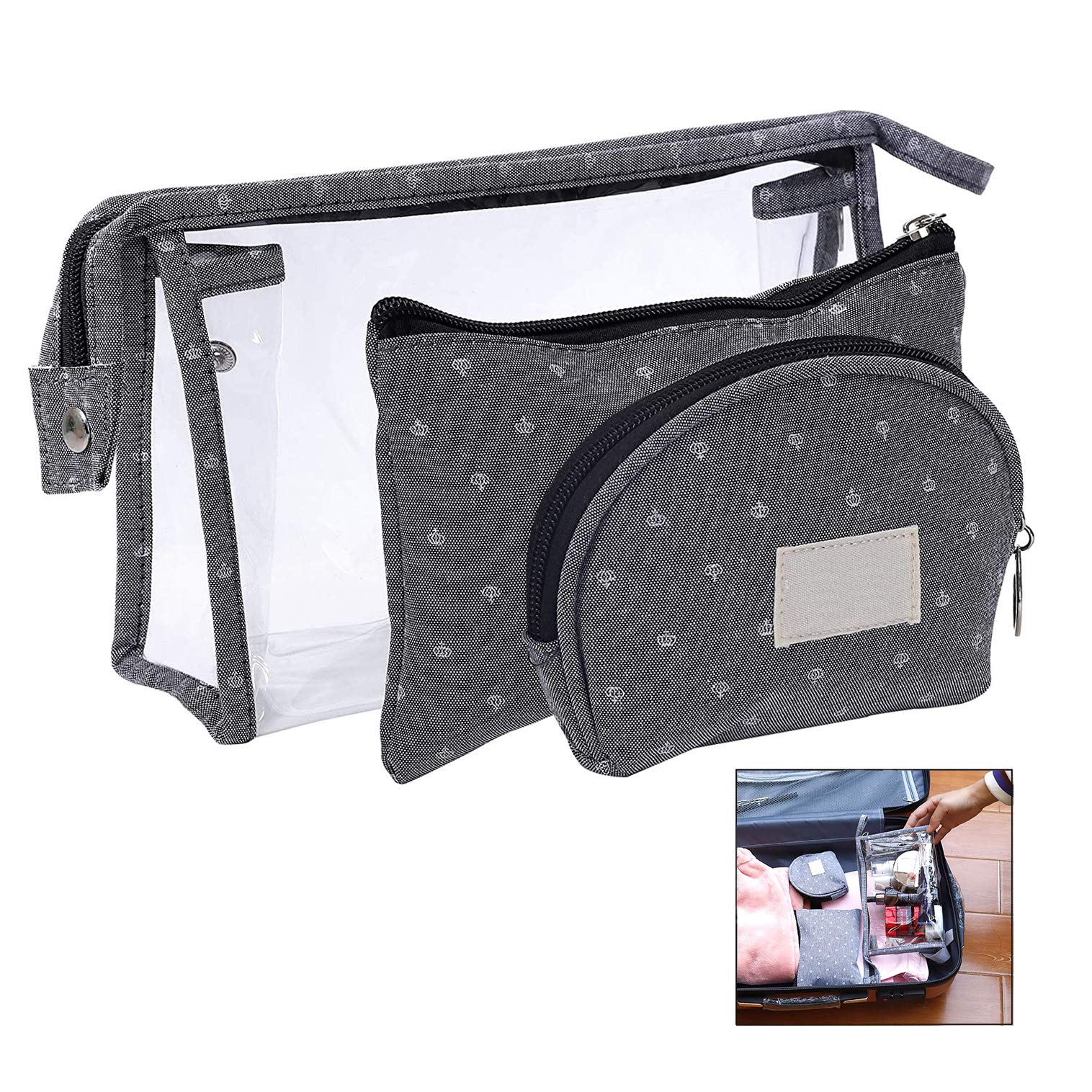 XLKJ 3Pcs Neceser Maquillaje Transparente, Bolsa de Aseo Portátil Transparente para Viajes, Organizador de Maquillaje con Cremallera para Mujer, Organizador de Belleza de Plástico Impermeable