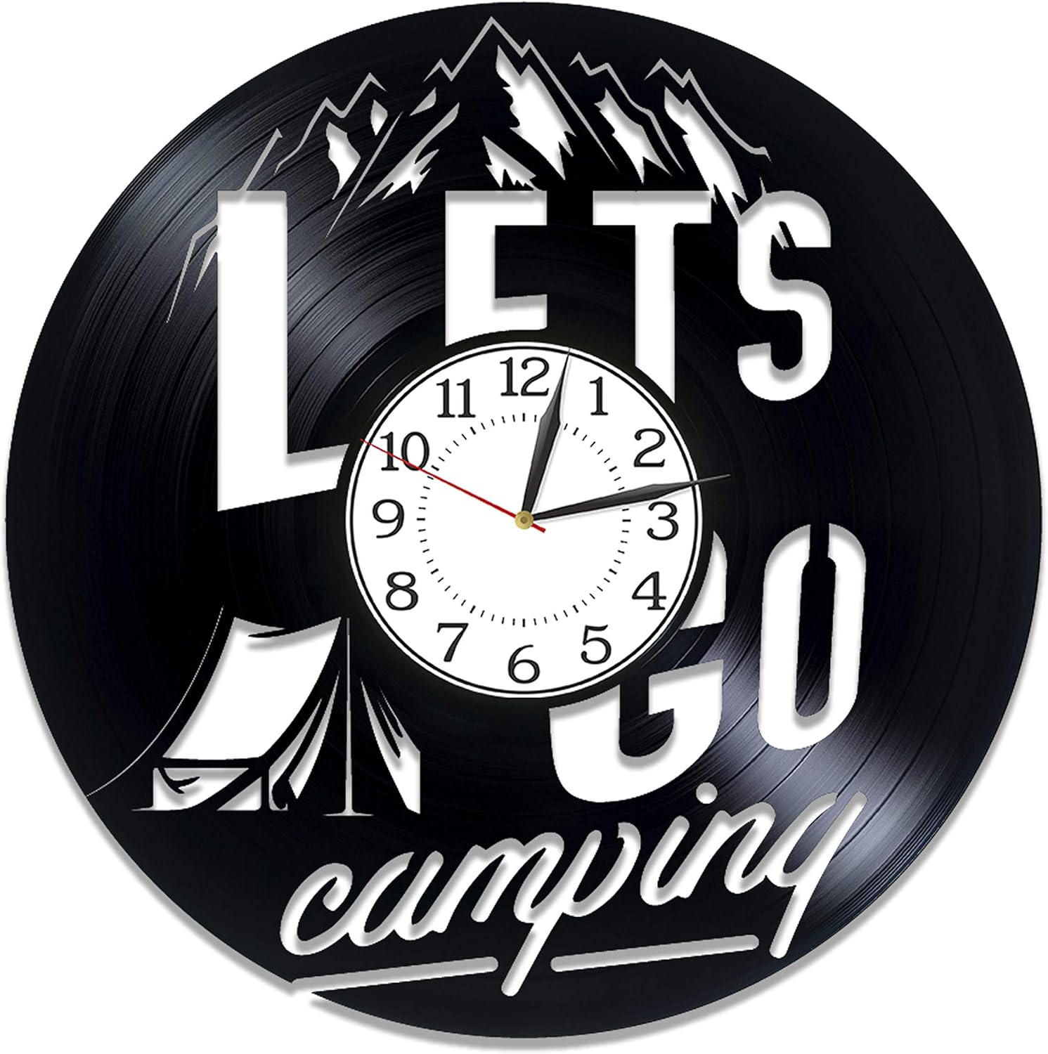 Hobby Original Home Decor Tent Handmade Products Camping Birthday Gift Idea for Boy Hiking Vinyl Record Wall Clock Camping Vinyl Clock 12 Inch for Woman