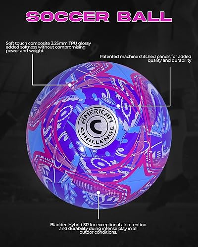 Miniatura 6 de American Challenge Balón de fútbol Paisley – Pelotas de fútbol de tamaño oficial 3, 4 y 5 para jóvenes y adultos – Pelota de entrenamiento duradera