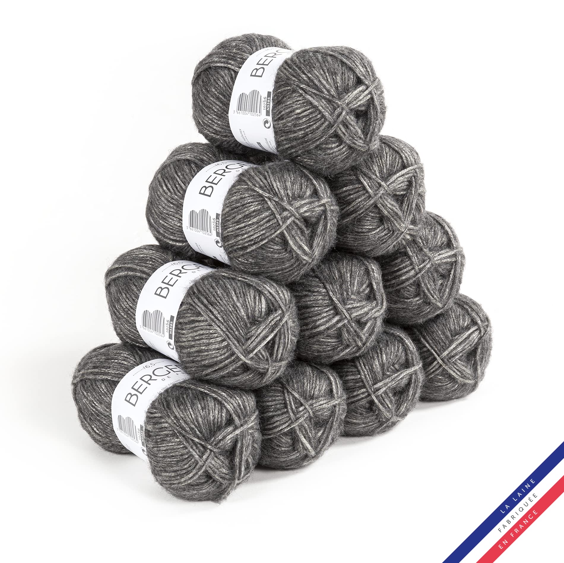 Bergère de France - COCOONING - Wolle set zum stricken und häkeln (10 x 50g) - 27% Wolle - 6,5 mm - Glänzendes rundes Strickgarn - GRIS (Grau)