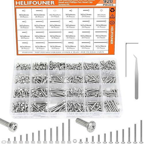 920 Piezas de Acero Inoxidable 304 M3 x 4 mm /6 mm /8 mm /10 mm /12 mm /14 mm /16 mm /18 mm /20 mm /25 mm / 30 mm, Juego de Tornillos y Tuercas