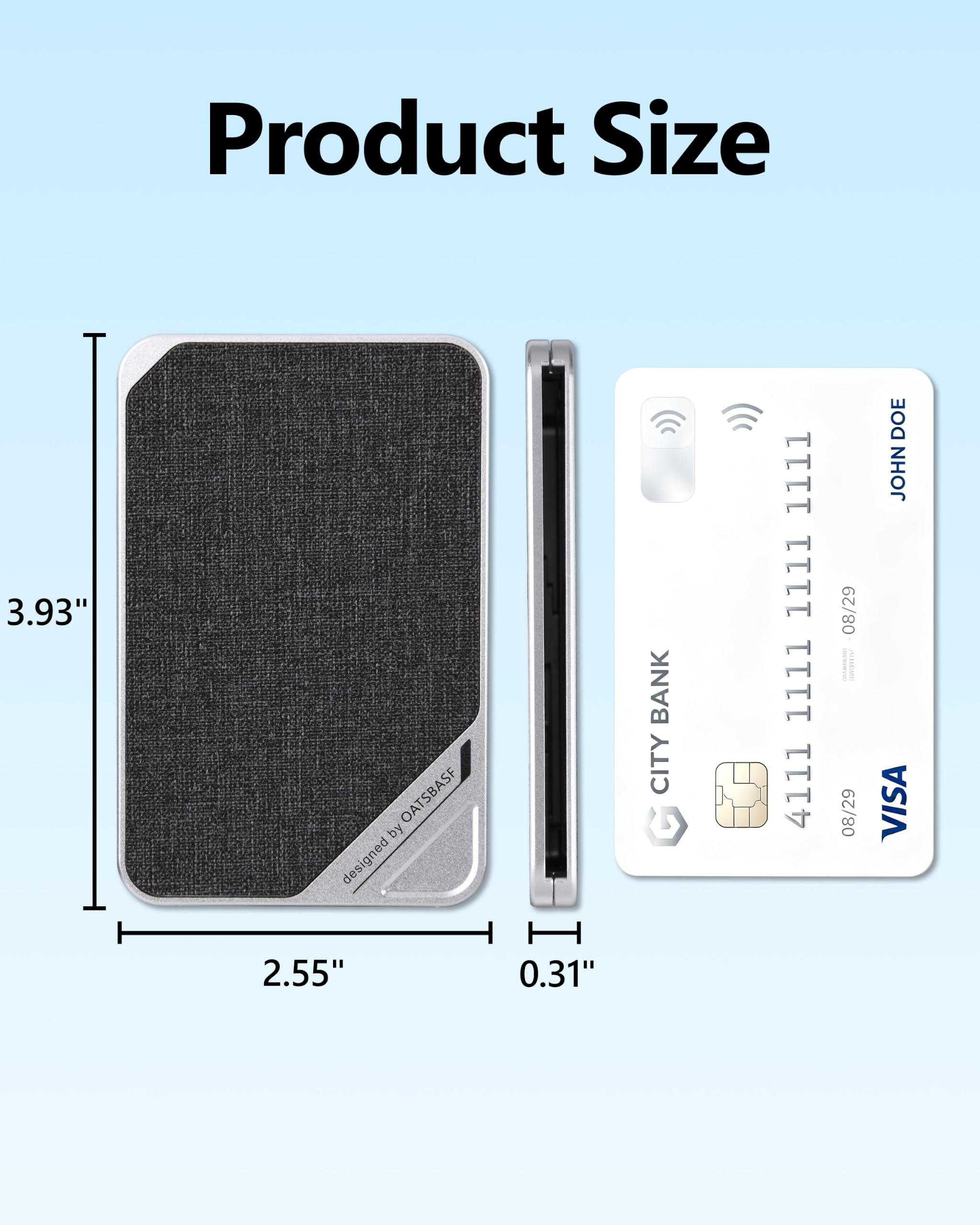 OATSBASF Magnetische Geldbörse aus Metall mit Ständer für 3 Kartenhalter für iPhone Serie, silber, Hochwertiges Metall