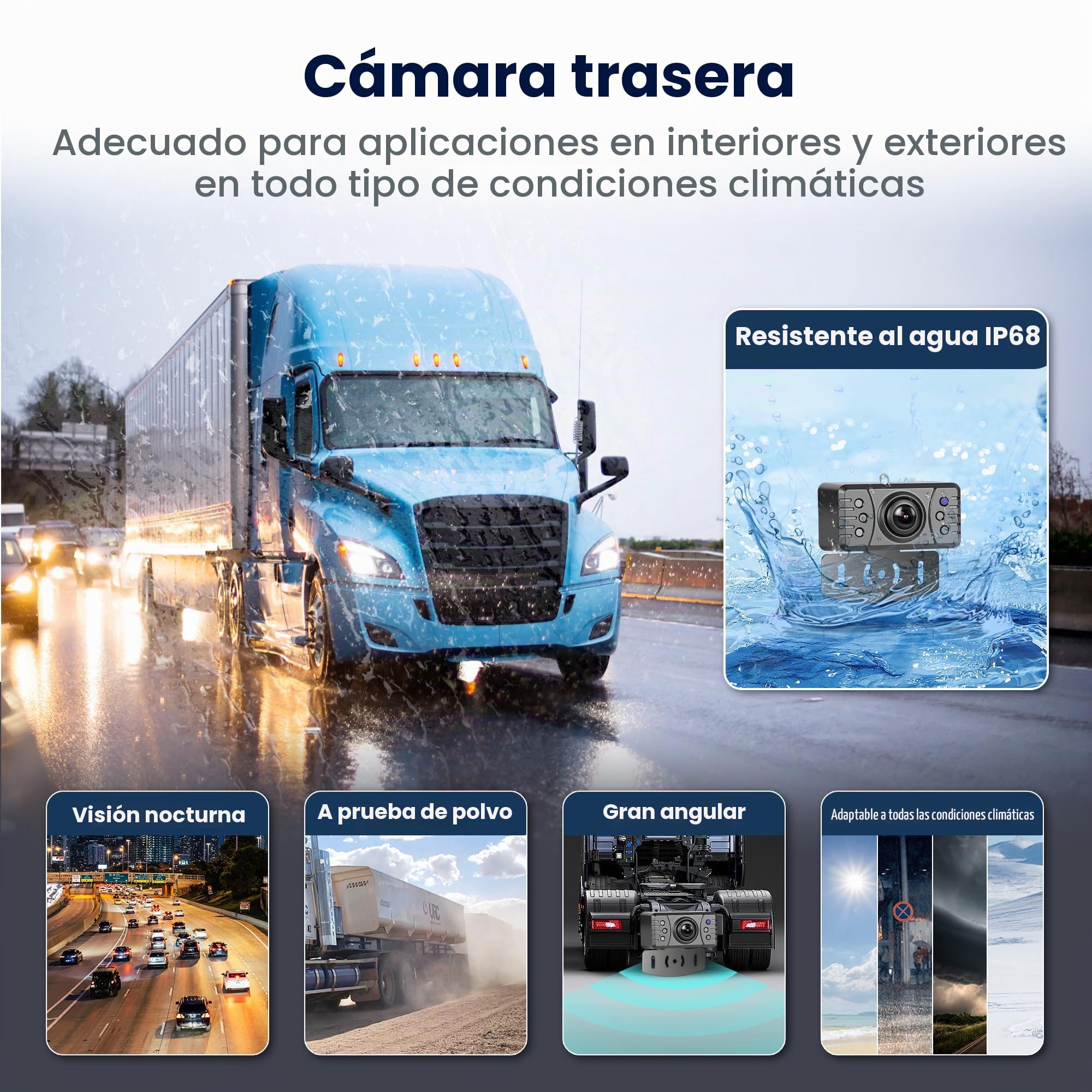 Rimoody Cámara de visión trasera inalámbrica, 4.3 pulgadas HD IPS Monitor IP69 impermeable visión nocturna, gran angular/ayuda al retroceso/imagen Flip cámara de marcha atrás para camping coche