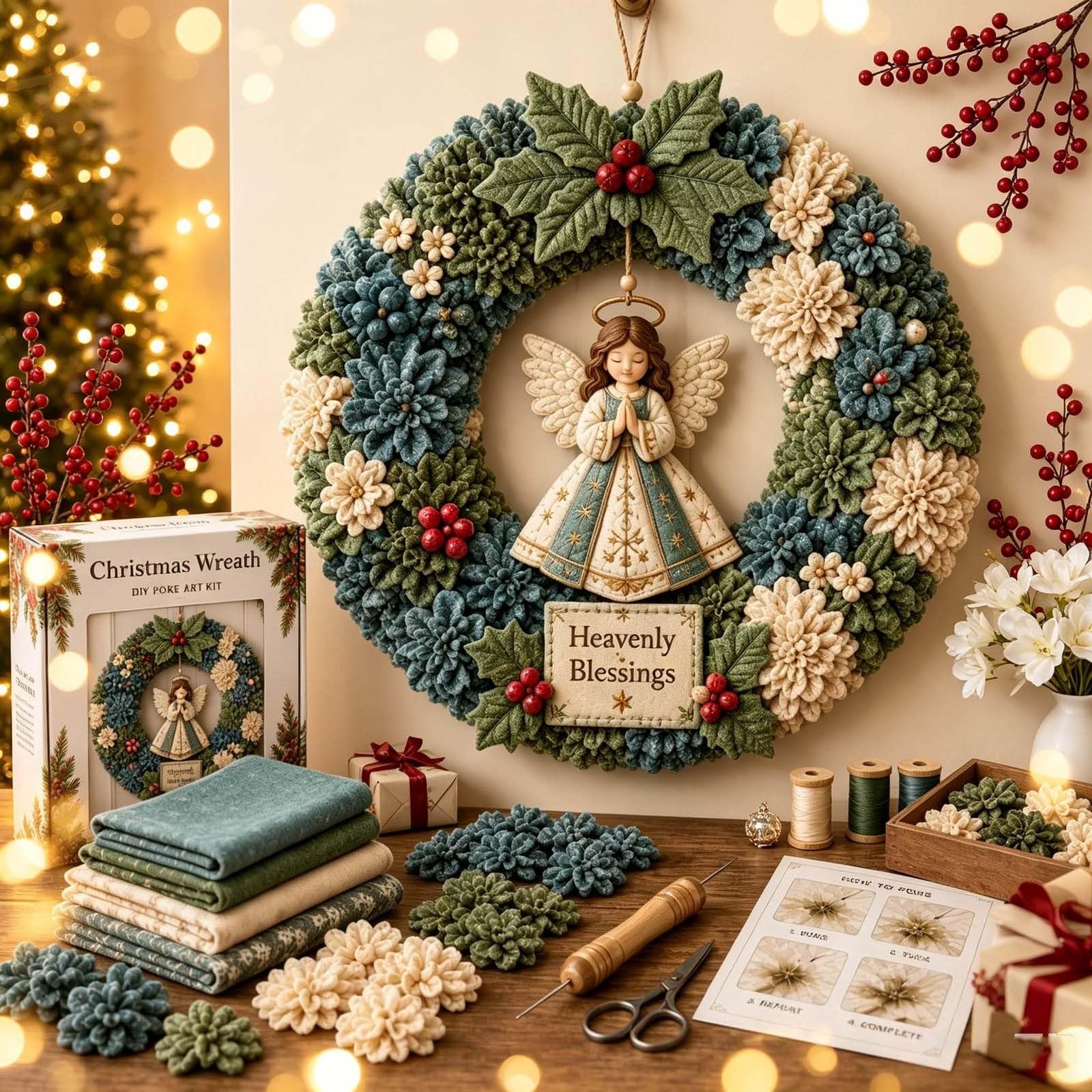 3D Fabric Poke Wreath DIY Kit, Christmas Wreath DIY Kit for Adults (B) — image 1