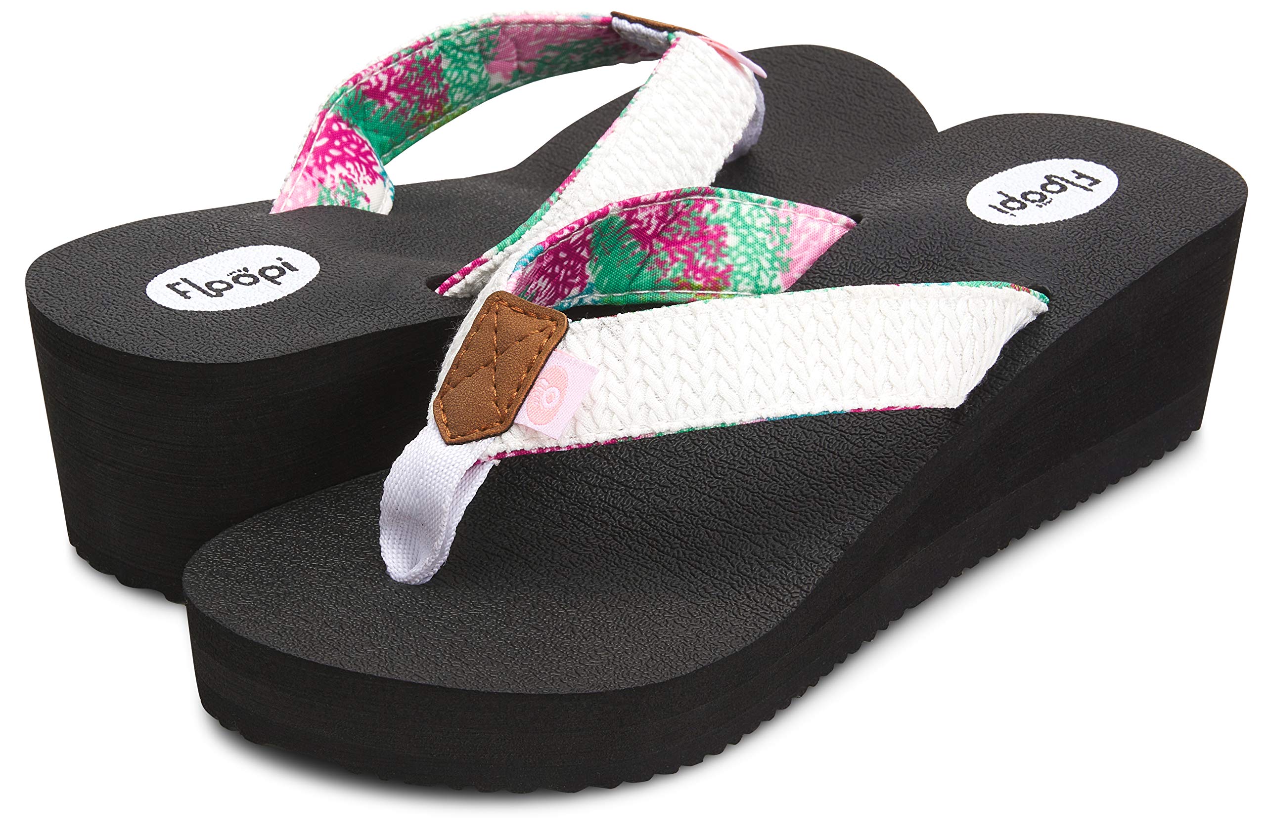 Floopi High Heel Wedge Sandals for Women-Comfort Yoga Mat Footbed for Support, Flip Flop Thong Platforms for Summer