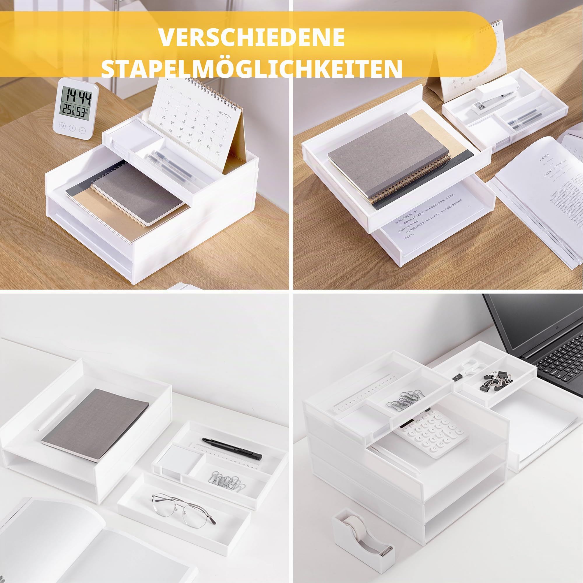 Eufrozy Briefablage A4 Stapelbar, 3-Tier Dokumentenablage Weiß für Desktop Büro Organisation, Papierablage A4 Ablagefächer Stapelbar Quer, Schreibtisch Organizer Aktenablage für Büro Schule