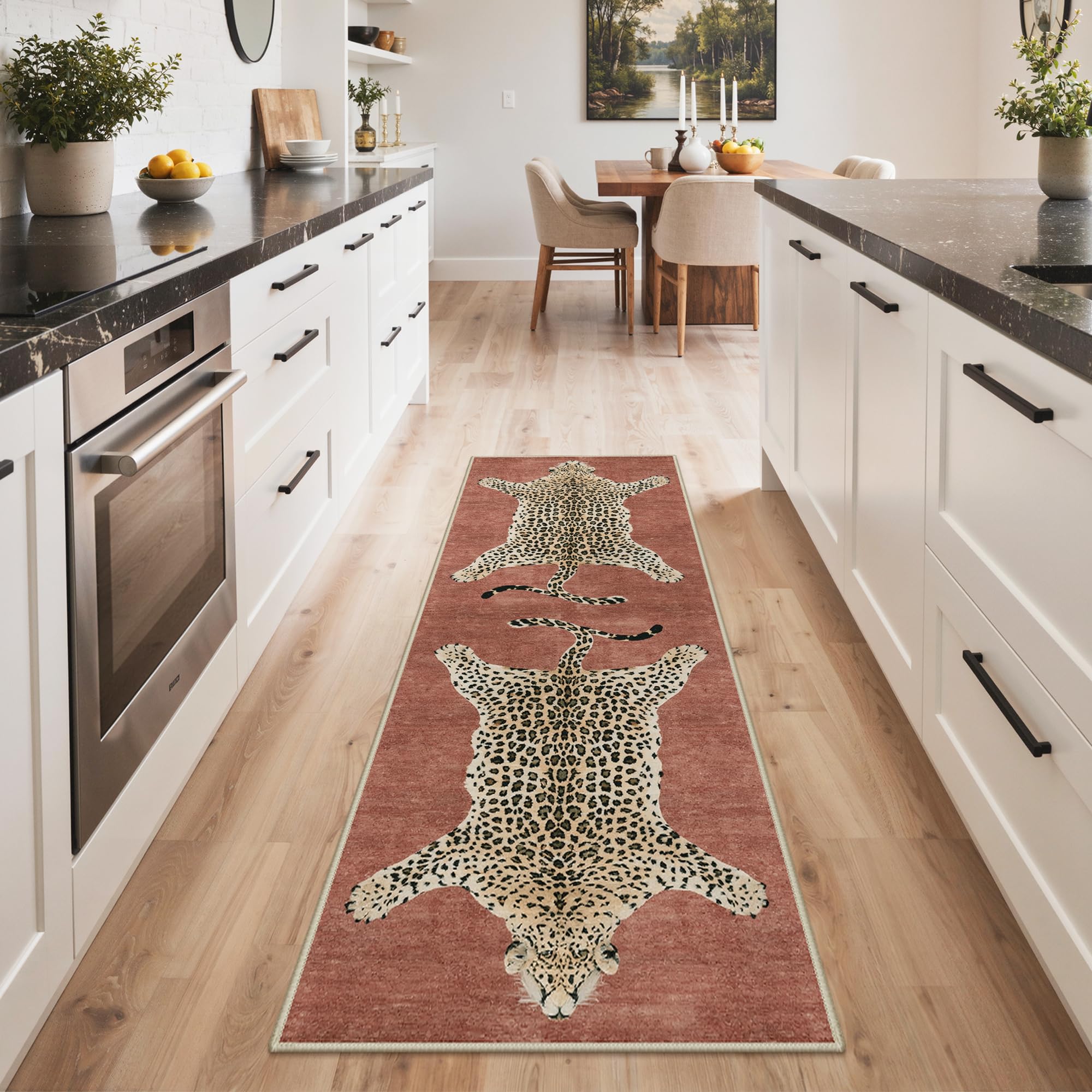 Bavni 2x6 Washable Leopard Runner Rug, Dusty Rose Nonslip for Entryway — image 1