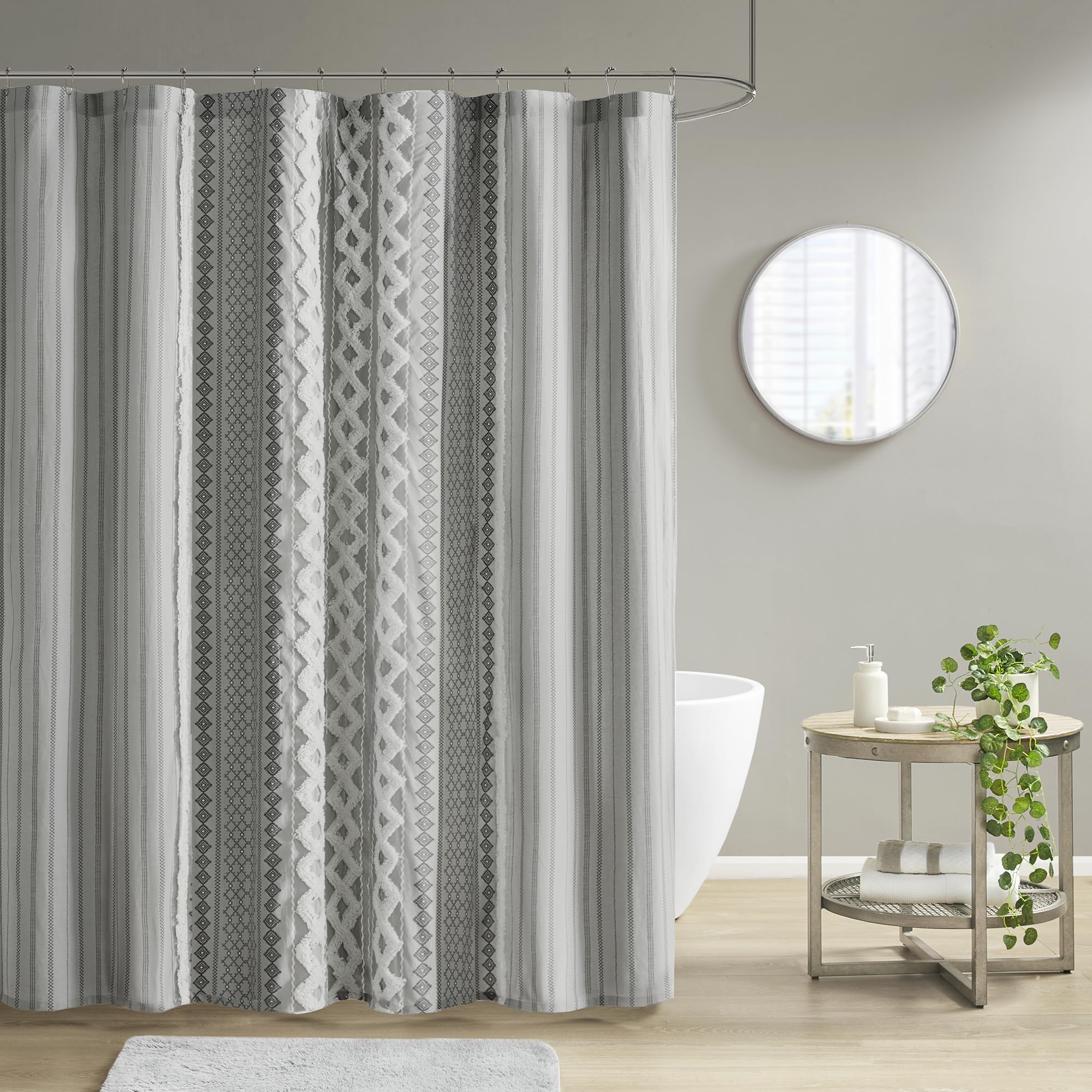 INK+IVY Imani Tufted Chenille 100% Cotton Shower Curtains Machine Washable, Modern Home Bathroom Décor Bathtub Privacy Screen, 72" x 72", Grey