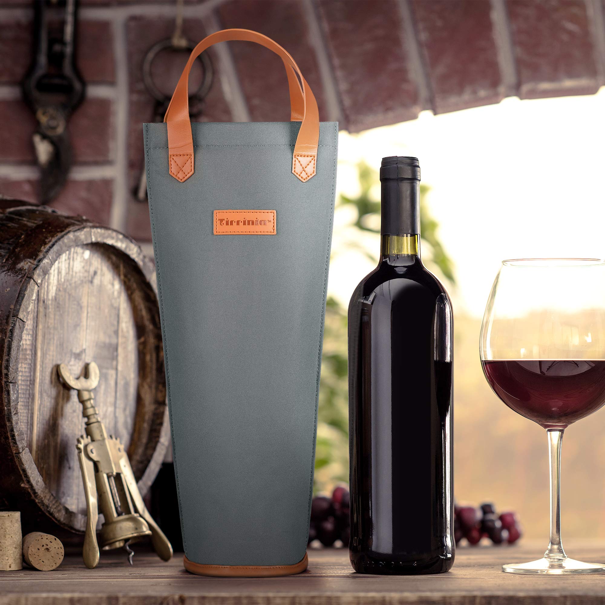 Kato Tirrinia Borsa regalo per vino singolo, borsa termica isolata e imbottita per il trasporto di bottiglie di vino per viaggi, picnic, grande regalo per gli amanti del vino, grigio
