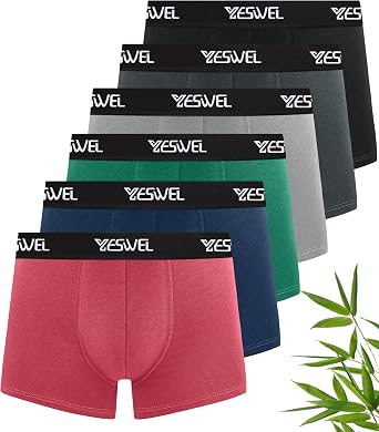 YESWEL Bamboo Boxers for Men, No Itchy Labels Underwear, Breathable Boxer Shorts, Soft Underpants Trunks Multipack of 4 & 6 M-3XL