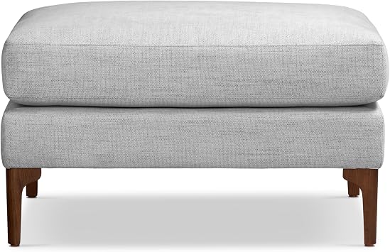 Poly & BARK Mateo Ottoman Square Upholstered Velvet Accent Piece with Elegant Turned Wood Legs Luxe Footrest or Extra Seating for Living Room, Bedroom, Lounge or Reading Nook