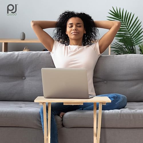 Miniatura 94 de PJ Wood Mesa rectangular plegable portátil para servir aperitivos, construcción de madera maciza con acabado natural (juego de 4 piezas)