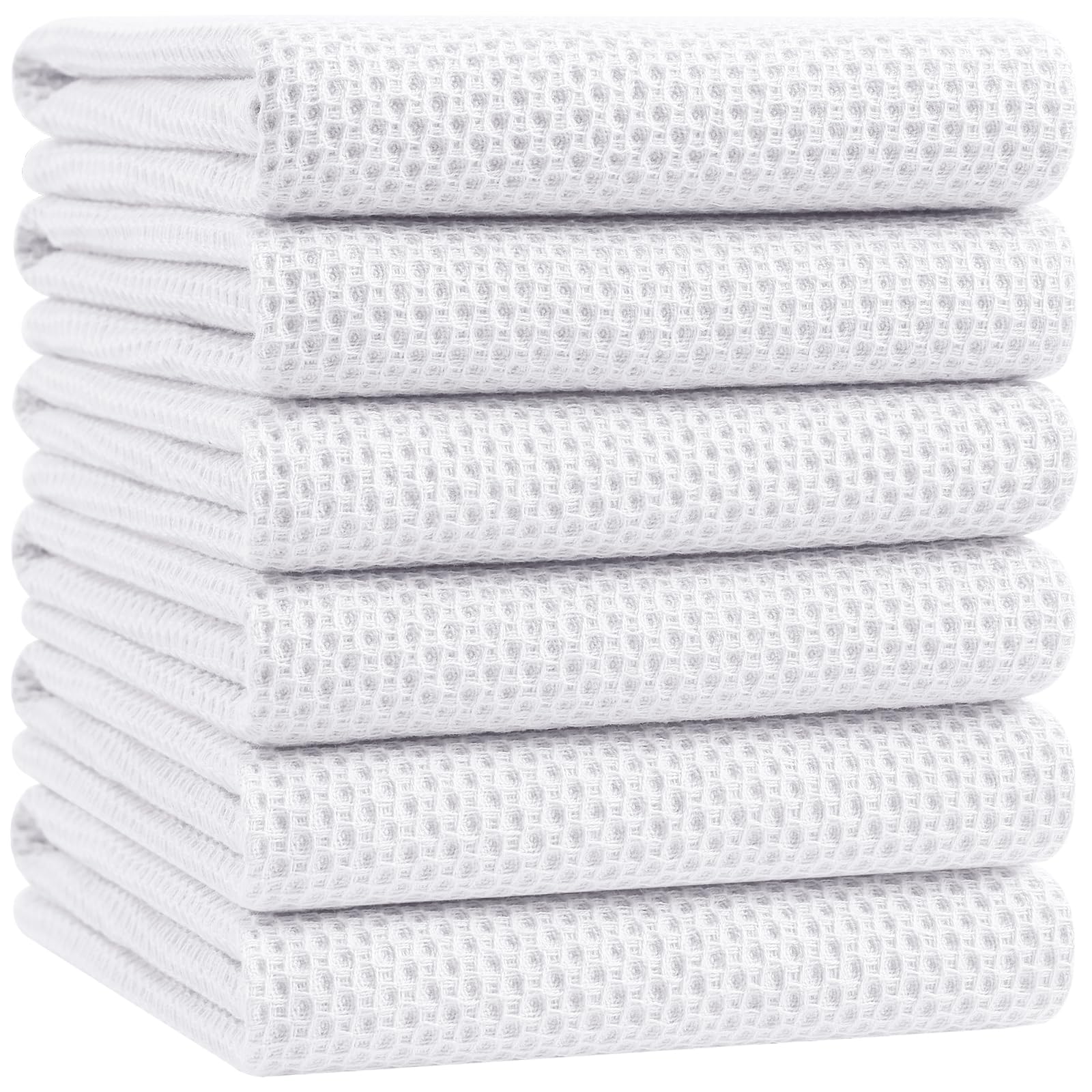 Homaxy 100% Cotton Oversized Waffle Weave Kitchen Towels 6-Pack, White