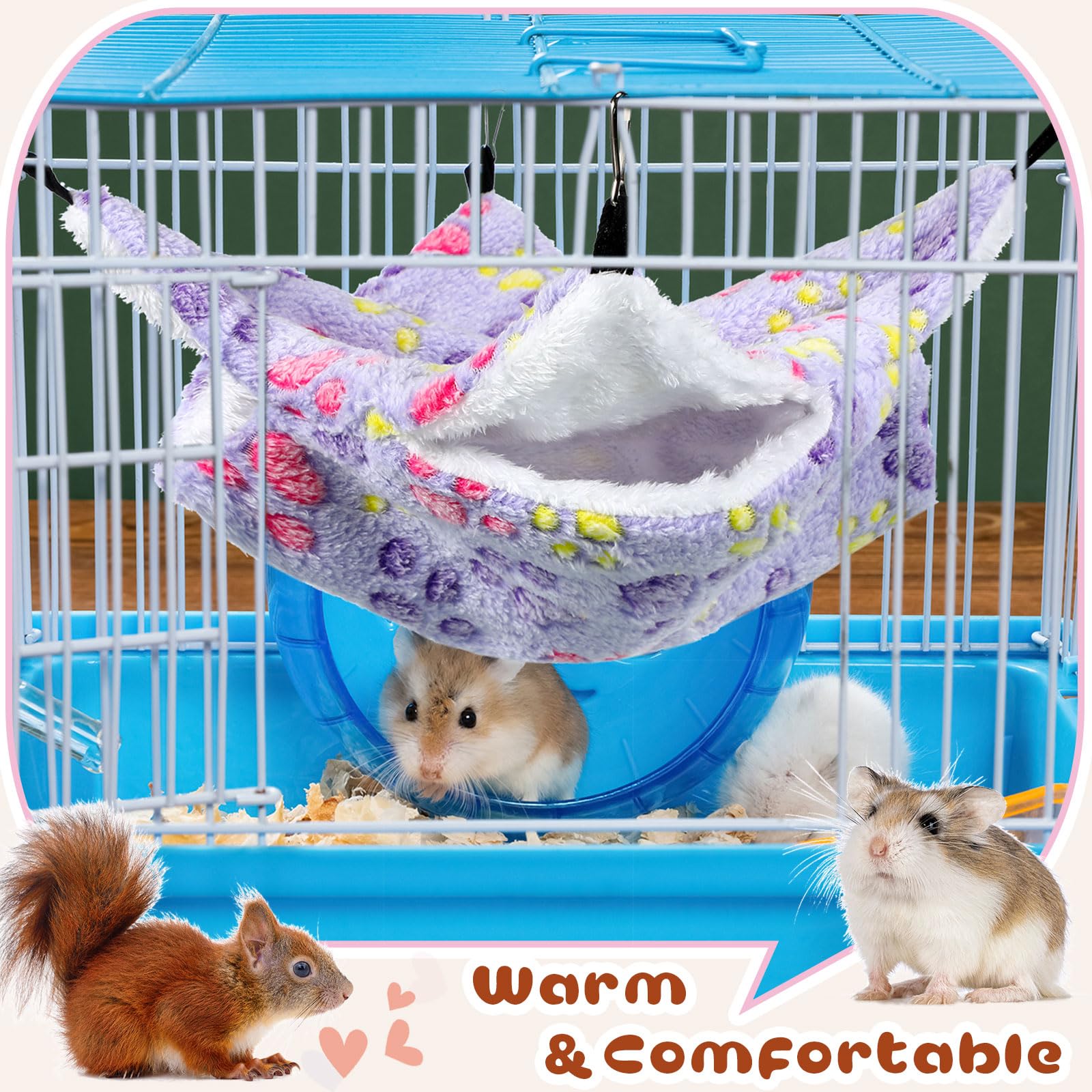 Photect 6 Stück Meerschweinchen Hängematten für Ratten Frettchen Hängematte für Kleintier Weich Warmes Fleece Haustiere Käfig Zubehör Hängende Kleintierbetten für Schlafen Hamster