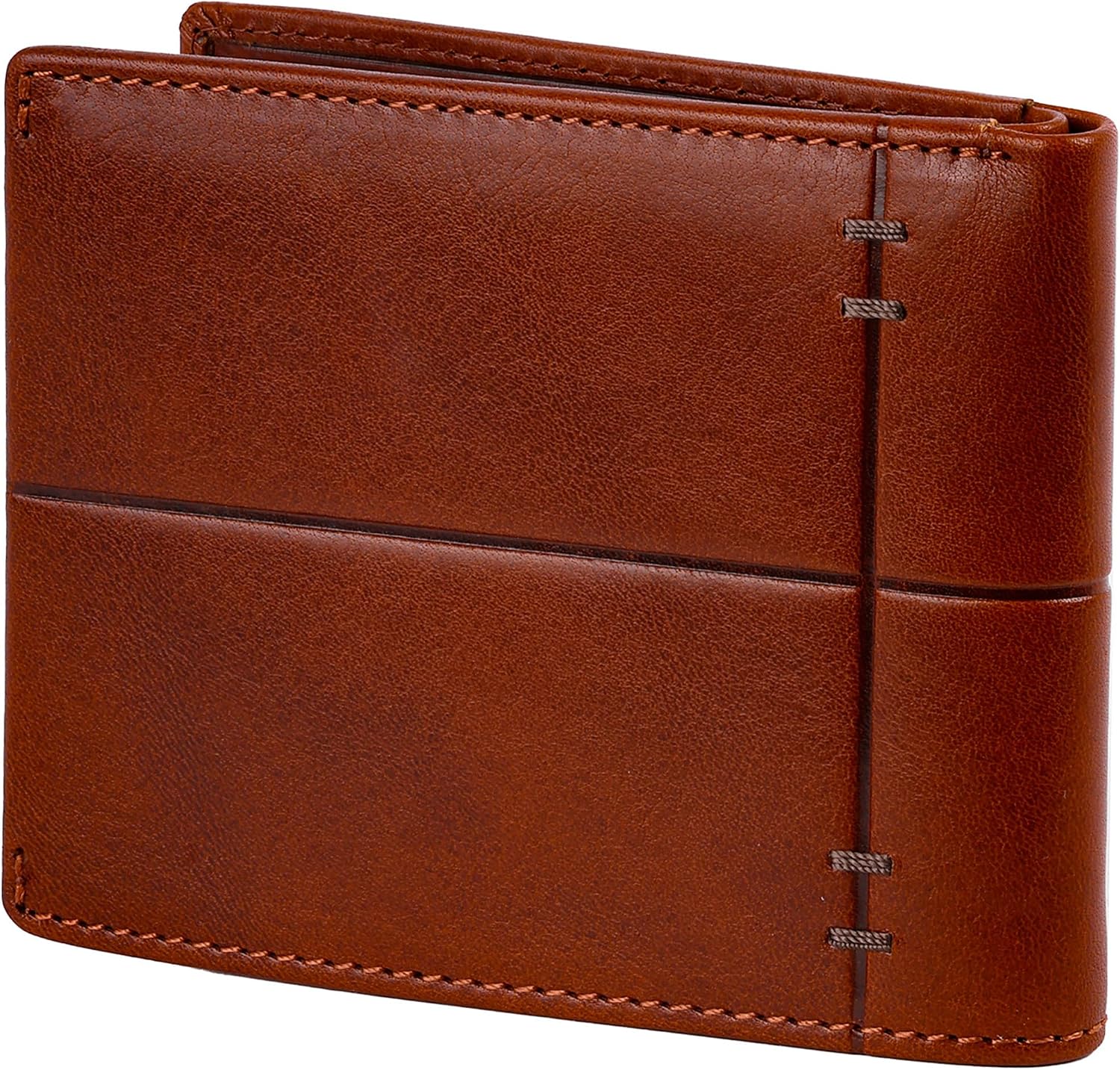 Time Resistance Leather Wallet   Italian Handmade Minimalist Design Wallet - Billfold Credit Card and Cash Holder Cognac Brown