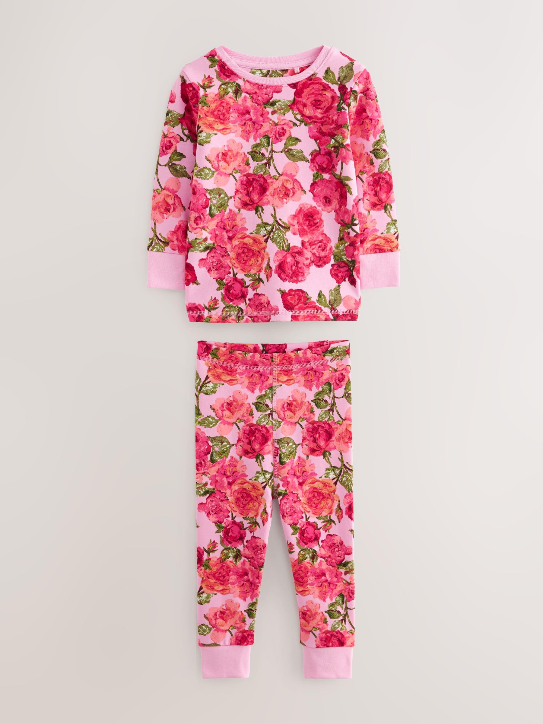 NEXT Ragazza Confezione da 3 Pigiami Comodi a Fiori | Bambino, Standard, Mid Rise, Pull On, 100% cotone