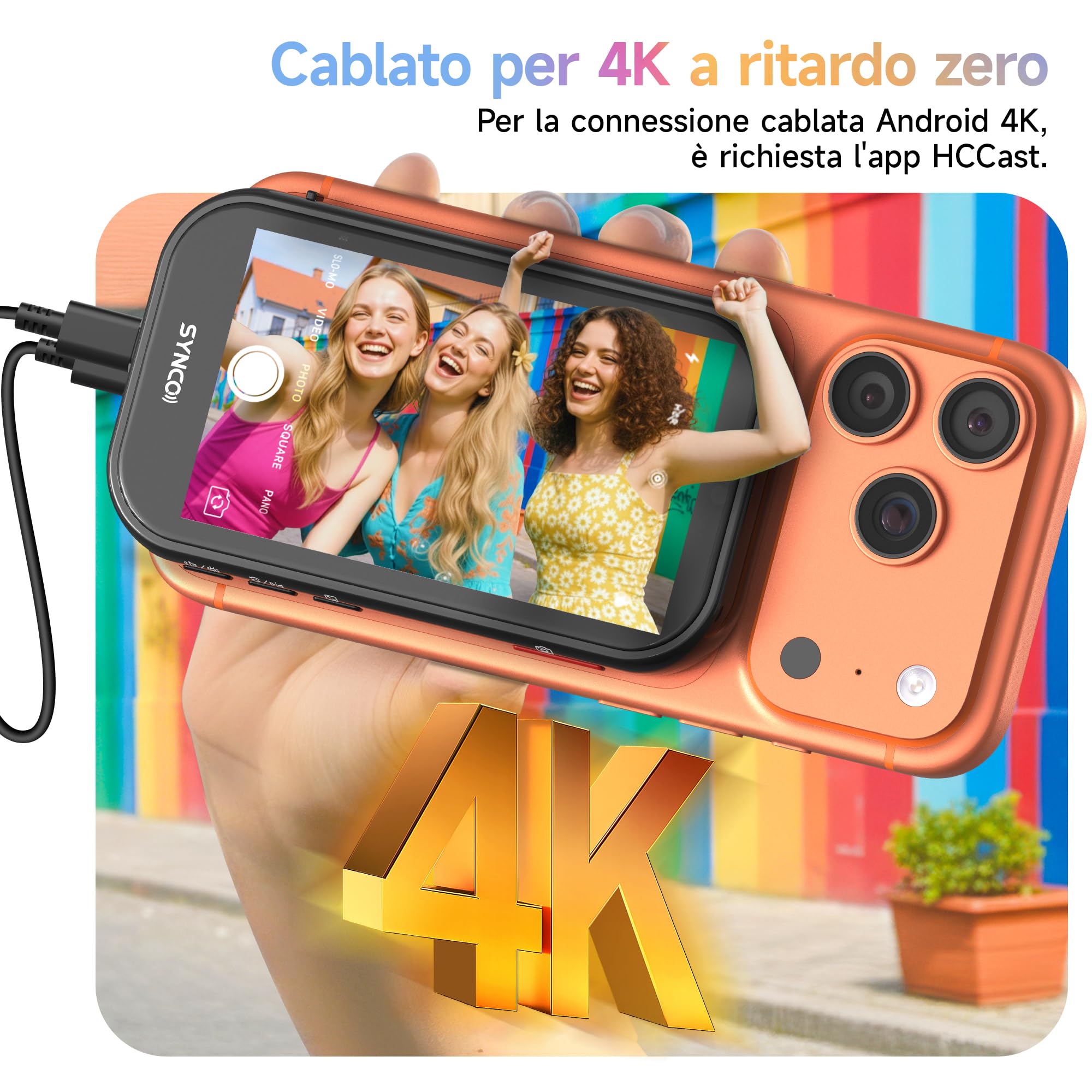 SYNCO XView M4 AI Selfie Monitor Schermo con Luce Magnetica per iPhone e Android, Gesture Control, 4K Zero Latenza, Selfie con Fotocamera Posteriore, Batteria 3h, per Youtube TikTok (Nero)