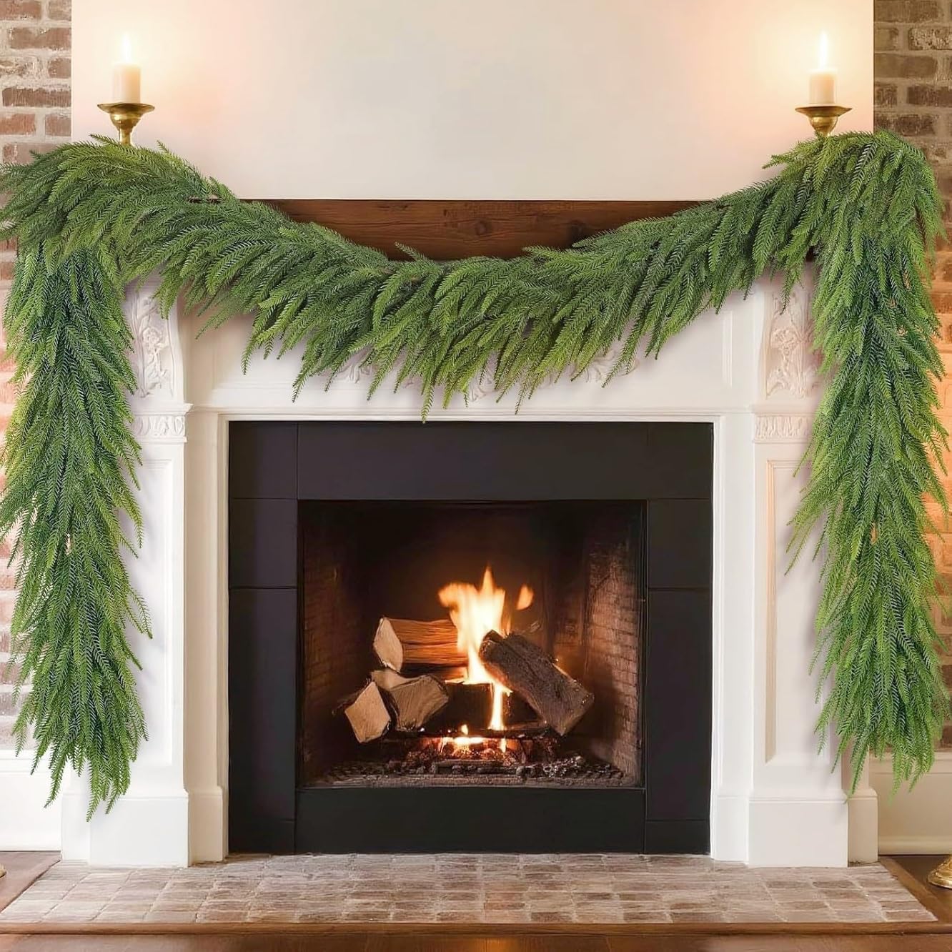 2Pcs 6Ft Artificial Norfolk Pine Garlands Artificial Christmas Garlands Greenery Garland Faux Green Garlands for Fireplace Table Mantle Wall Stairs Window Christmas Decoration
