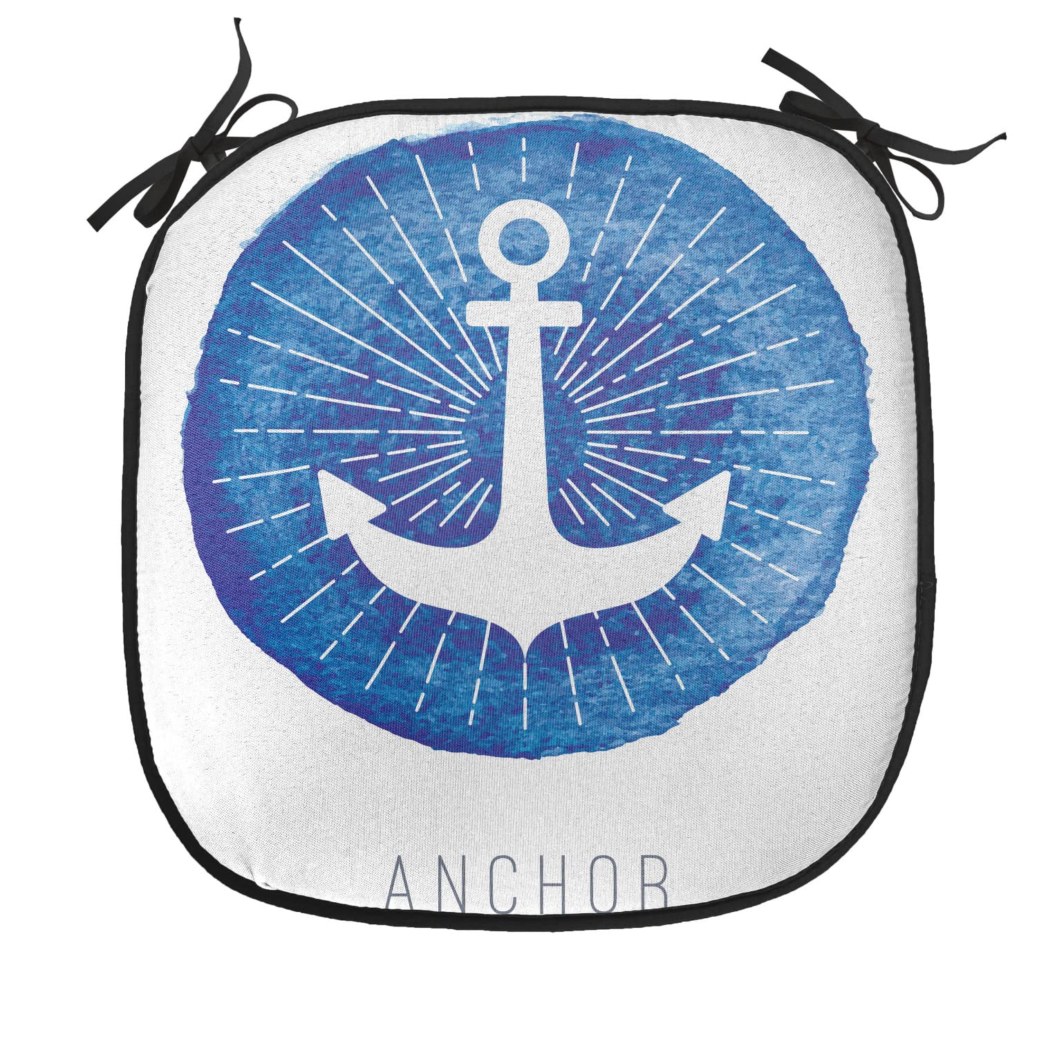 Lunarable Nautical Chair Cushion Pads Set of 8, Symbolic down Anchor Hooks to Seabed Bottom Journey Sign Marine Print, Anti-slip Seat Padding for Kitchen & Patio, 16