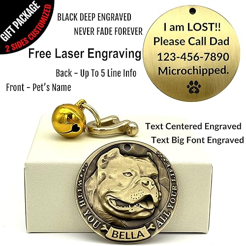 Miniatura 4 de Auchic Vintage Pure Copper Pet ID Tags,Personalized Dog Tags,Three-Dimensional Relief Pet Pattern,Lettering on The Front and Back,Custom Pet Tags