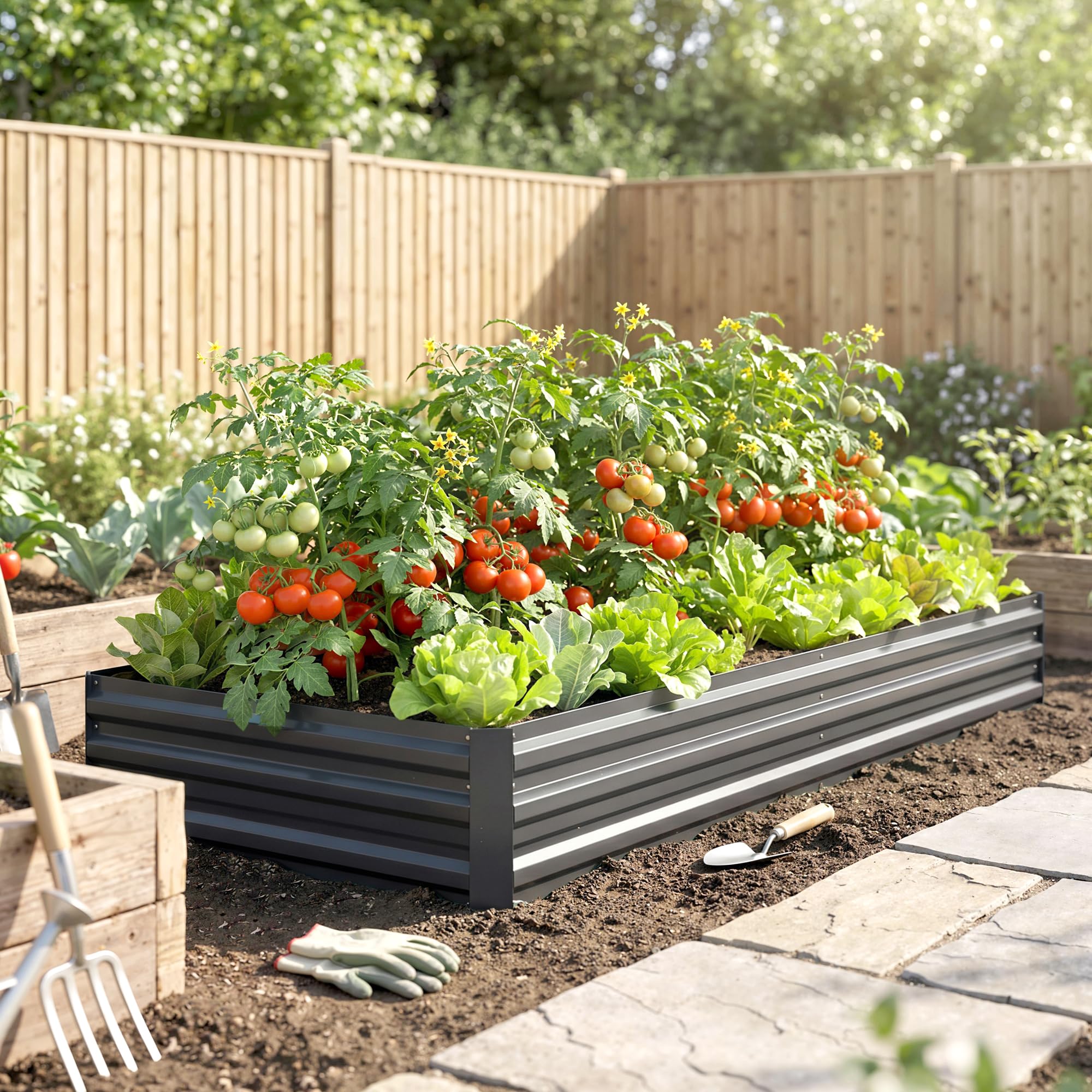 Outsunny Letto per Orto Rialzato da Esterno 628L, Fioriera da Balcone in Acciaio Galvanizzato con Fondo Aperto, per Piante, Fiori e Verdure, 241x90.5x30cm, Grigio