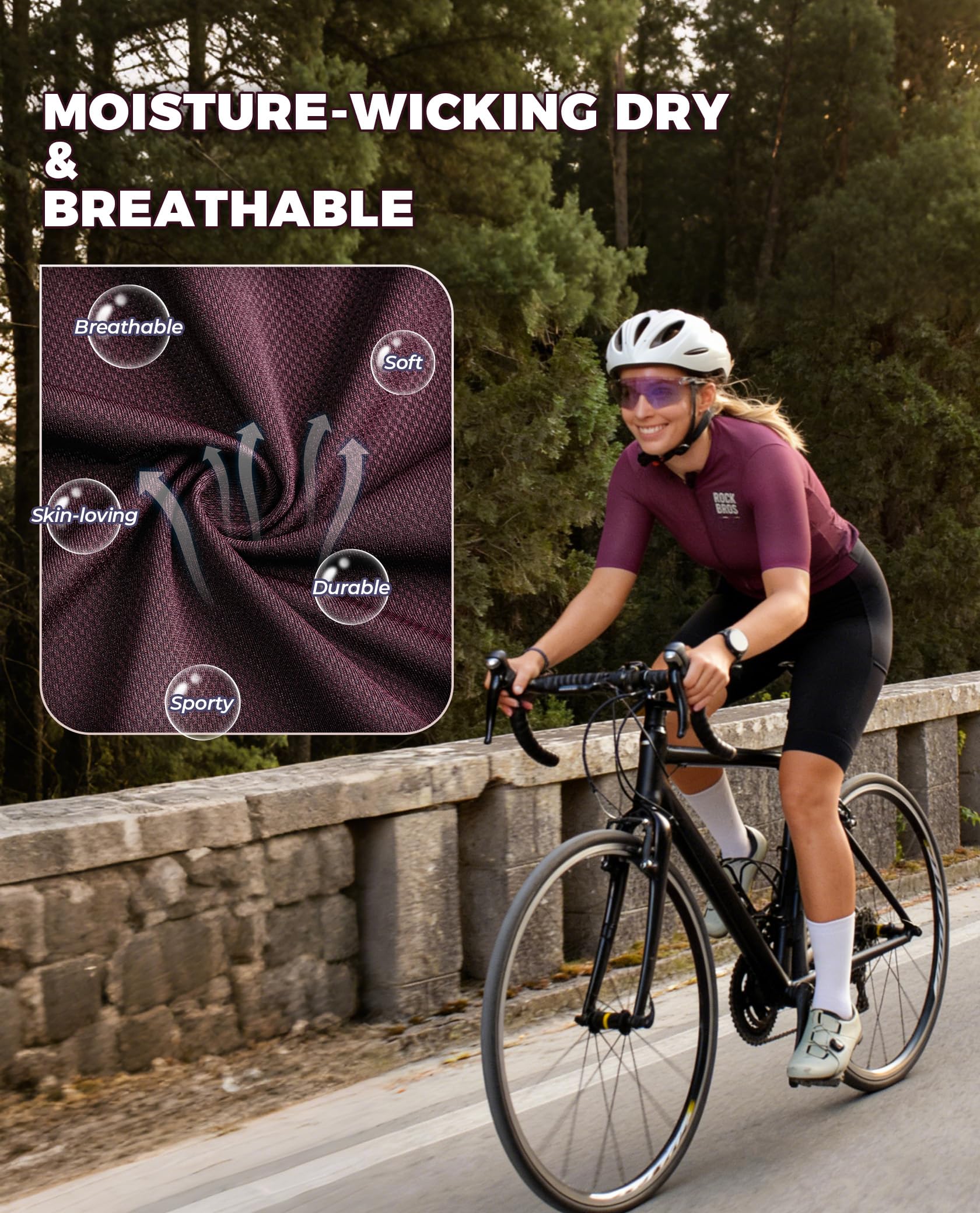 ROCKBROS Road to Sky Radtrikot Damen Kurzarm Fahrradtrikot mit 3 Taschen | Atmungsaktiv Fahrrad Trikot, Frauen für Mountainbike Rennra