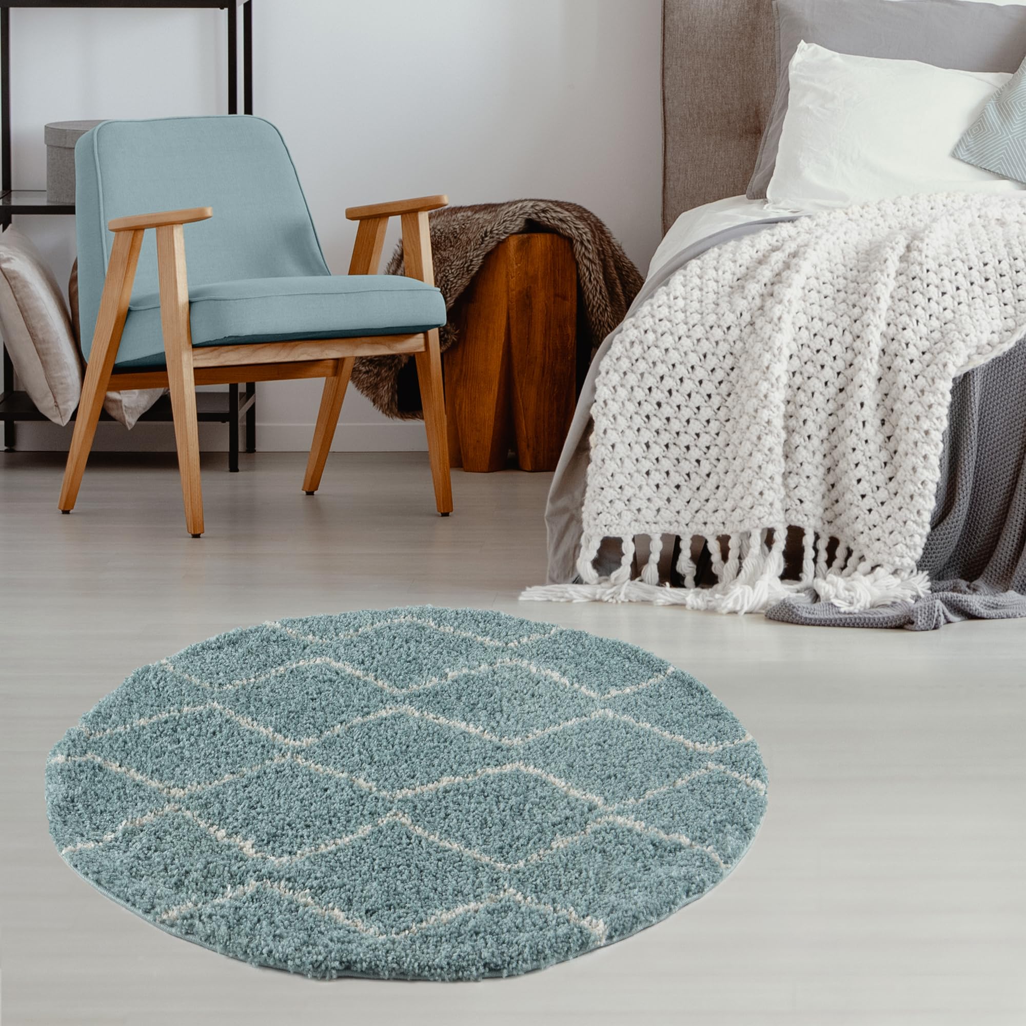The Rugs Blue Moroccan Duck Egg Shaggy Rug | 850 - 120X170 Cm