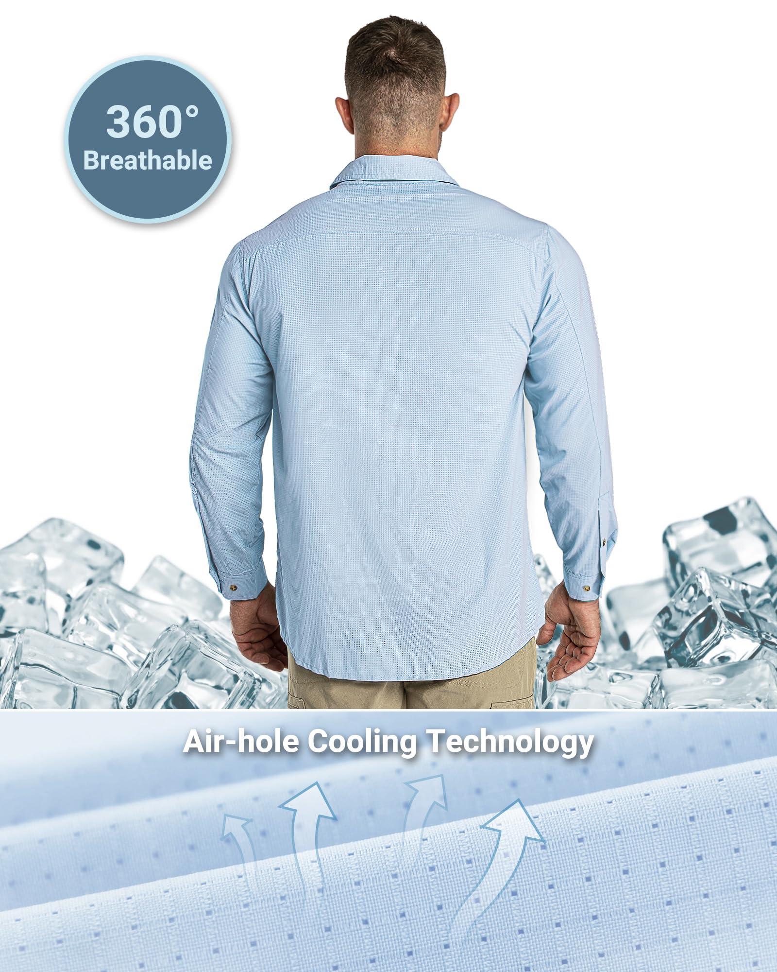 Outdoor Ventures Camisa de manga larga para hombre, camisa funcional para exteriores, de secado rápido, informal, transpirable, azul claro, XL