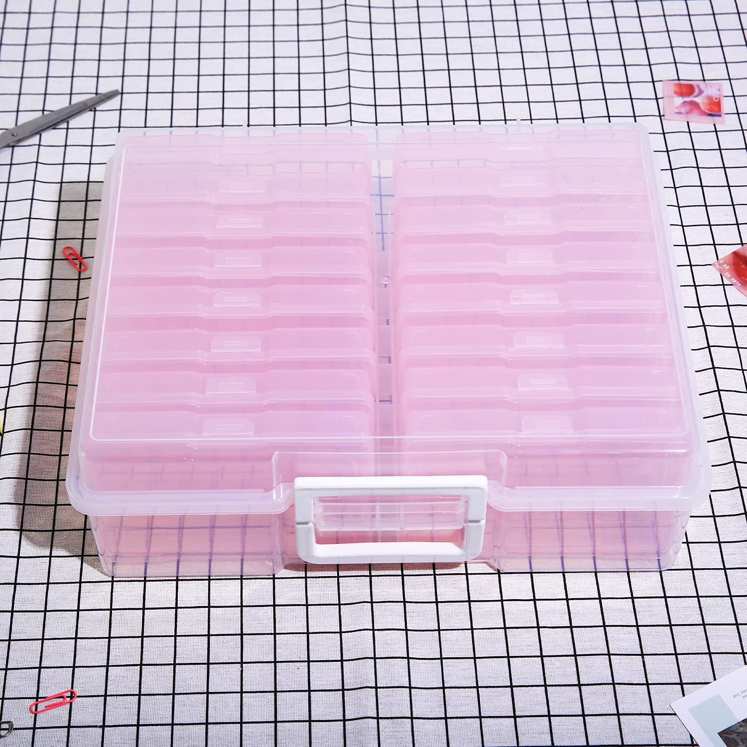 Estuche para fotos de 10,16 x 15,2 cm, 16 cajas de almacenamiento de fotos interiores transparentes para guardar fotos, fotos, fotos, arte (morado)