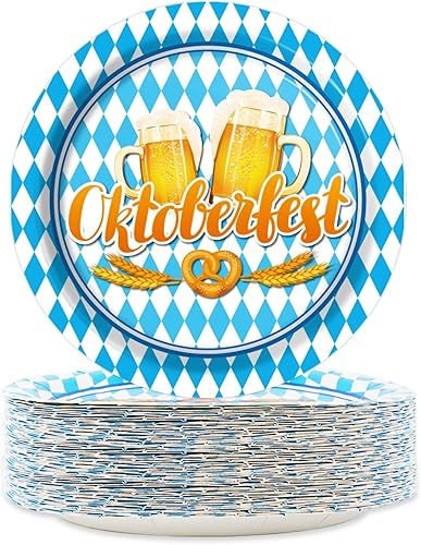 Tevxj 48 platos de Oktoberfest para fiesta de Oktoberfest, platos de papel desechables, platos de postre, platos de cena para Oktoberfest,