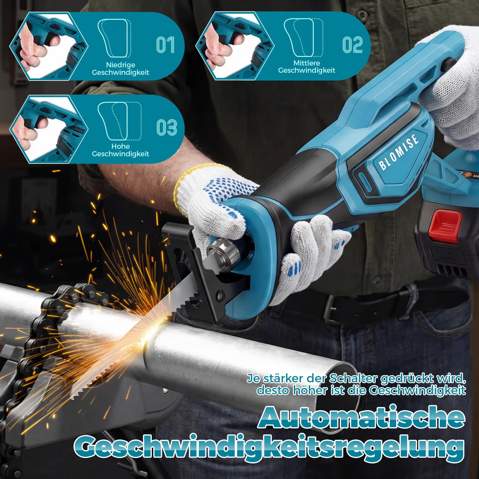 Säbelsäge Akku für Makita LXT 18V Akku, elektrischer Fuchsschwanz, bürstenloser Motor, 3500 SPM, 22 mm Hub, CVT stufenlos, Einhandbedienung, werkzeugloser Blattwechsel, rutschfester Griff