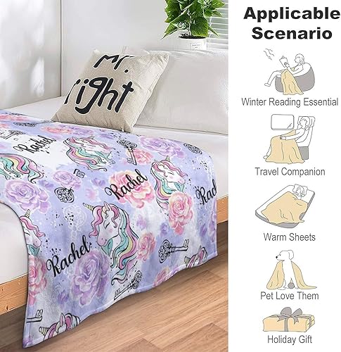 Miniatura 125 de Artsadd Personalized Baby Blanket for Boys Girls with Name, Custom Baby Name Blanket with Unicorn Pattern Customized Name Receiving Swaddle Throw