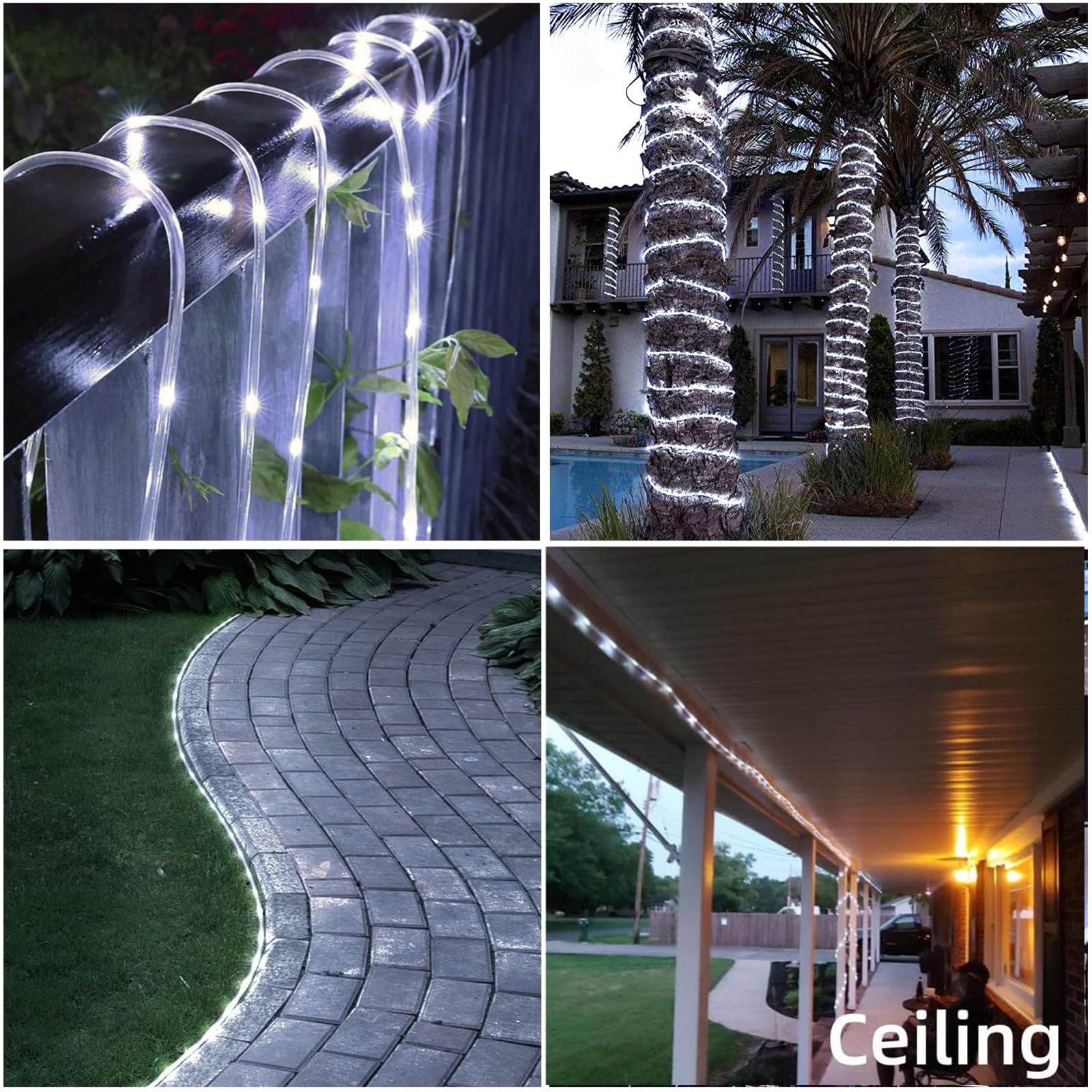 Tacobey Tubo Luci di Natale da Esterno, 10M 100 LED Catena Luminosa Esterno Solare, Impermeabile, 8 Modi, Decorative Per Giardino, Patio (Bianco Freddo)